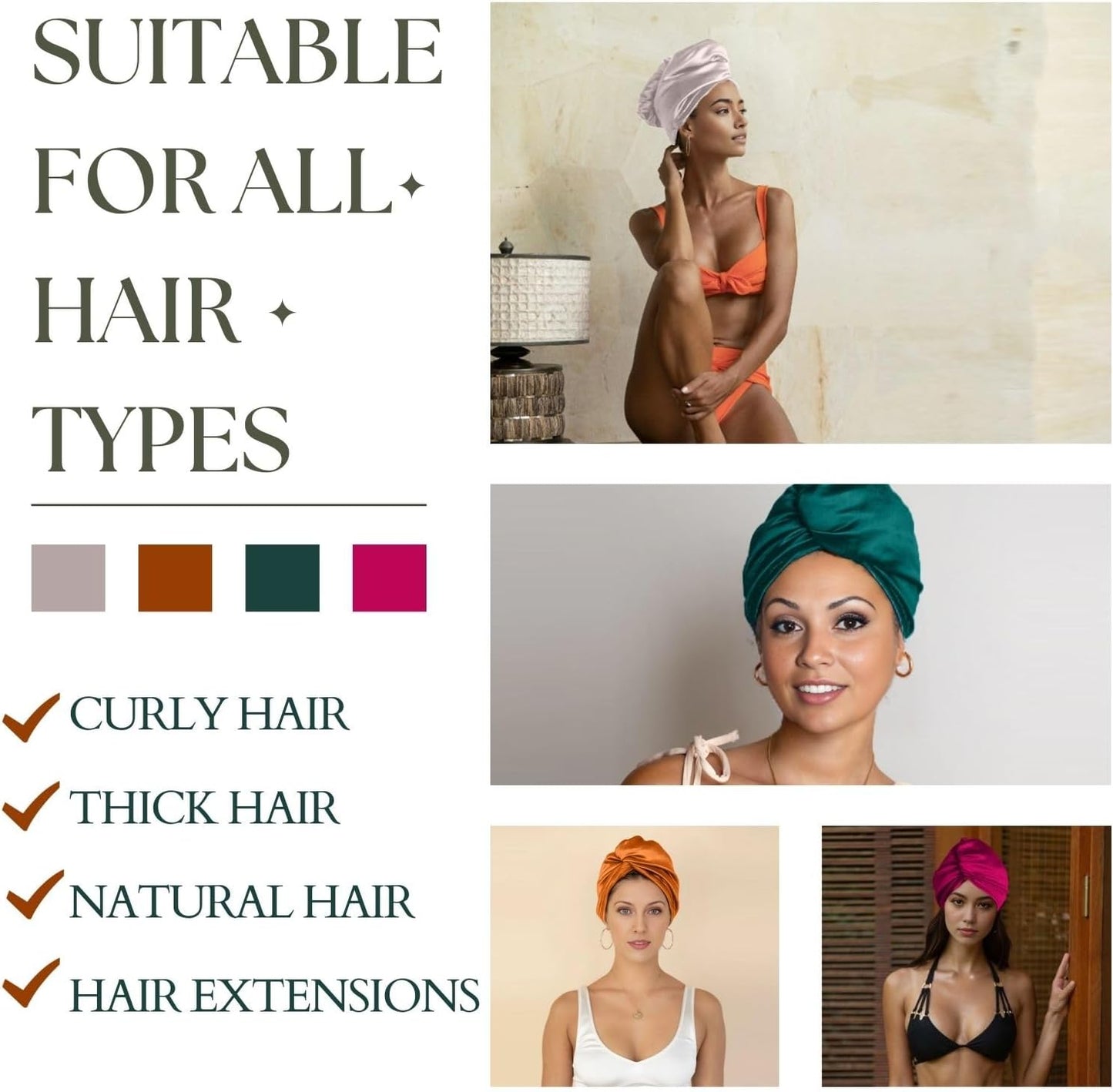 PROMEED Long Silk Hair Turban with Hyaluronic Acid Infusion, 100% 23 Momme Mulberry Silk Bonnet Hair Wrap for Sleeping