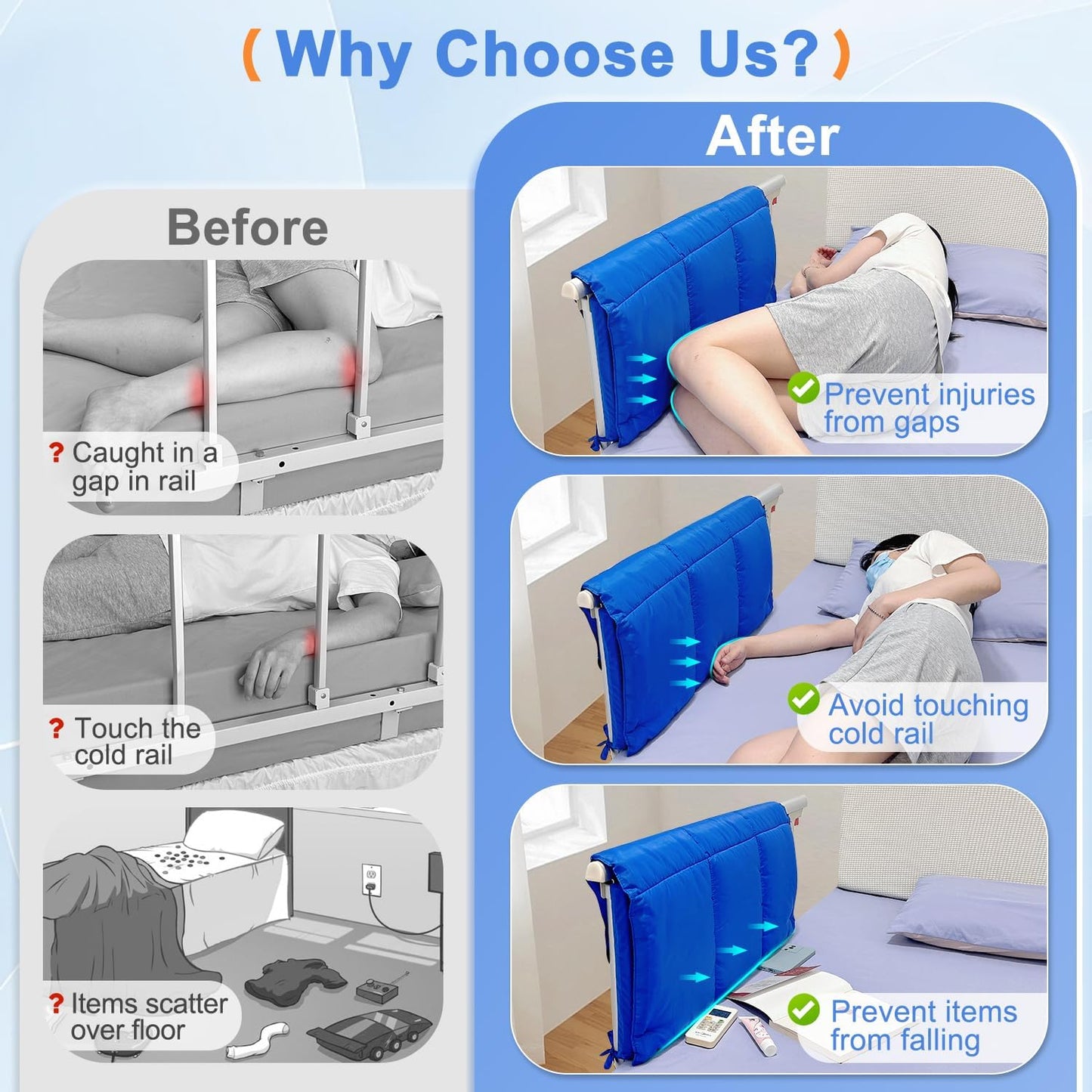 Bed Rail Pads for Elderly Adults Safety, Hospital Bed Railing Covers, Bedside Guard Rails Cover, Sleep Bumpers Foam Padding Cushion for King Queen Bed, Medical Bed Rail Padded Handicap
