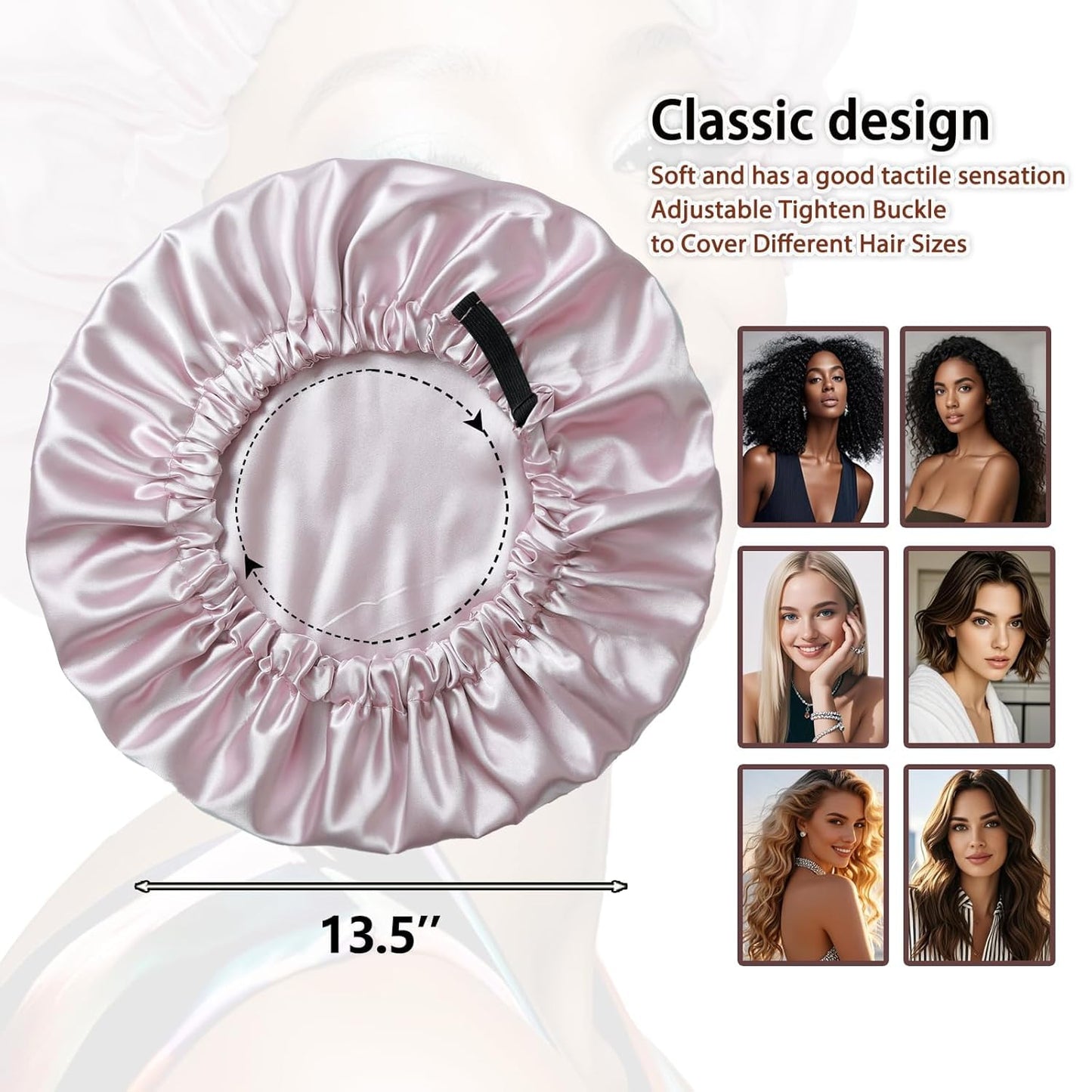 2-in-1 Large Microfiber Hair Towel Wrap & Satin Bonnet Set - Ultra Absorbent Turban 24 * 42 Inches & Adjustable Night Cap for Curly Hair, Prevents Frizz & Breakage (Pink)