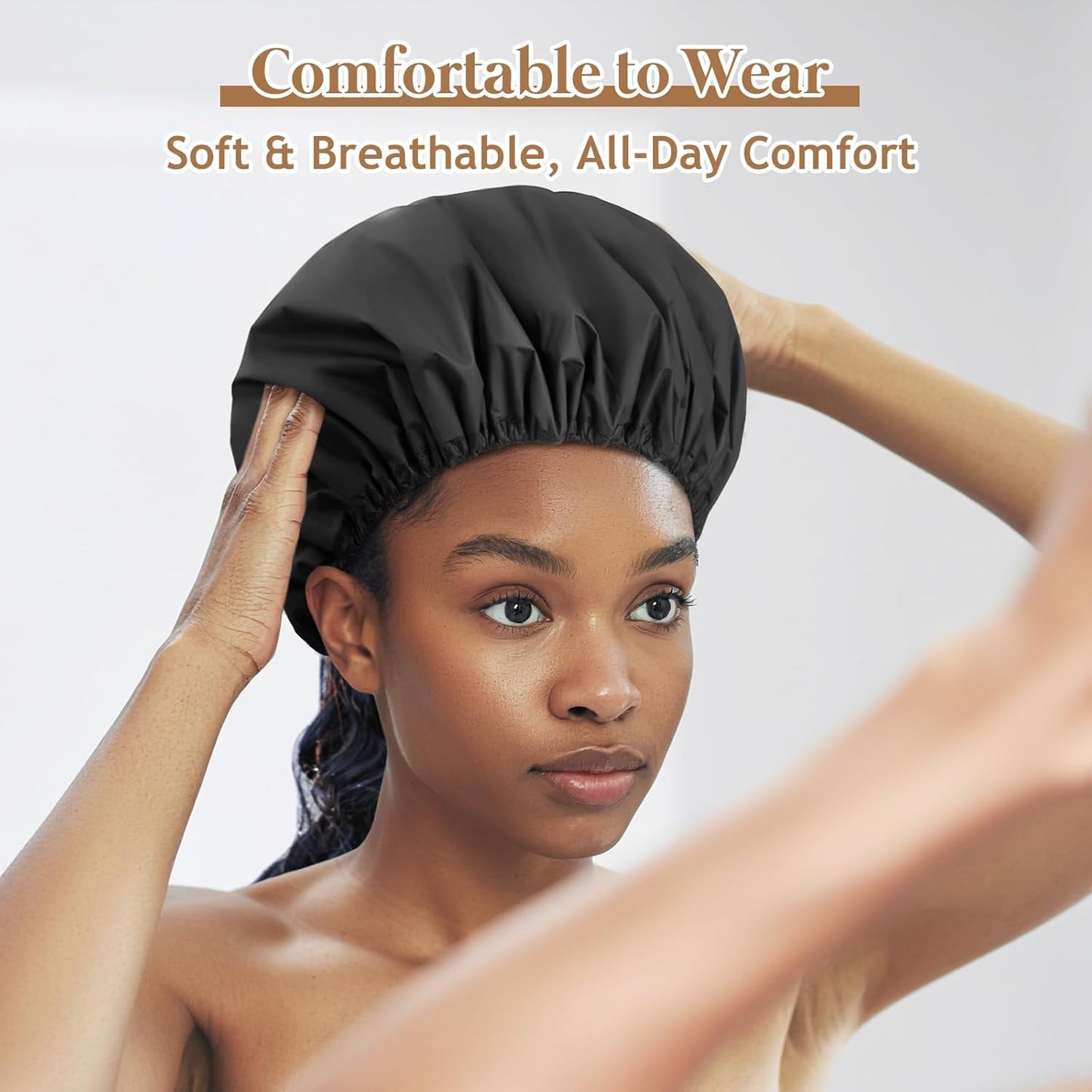 Adjustable Shower Cap with Terry Cloth Lining, Dual Waterproof Shower Cap Reusable for Women Men Large Hair Cap for Shower Double Layer Soft Bath Cap for Braids, Long Hair, Locs, Dreadlocks