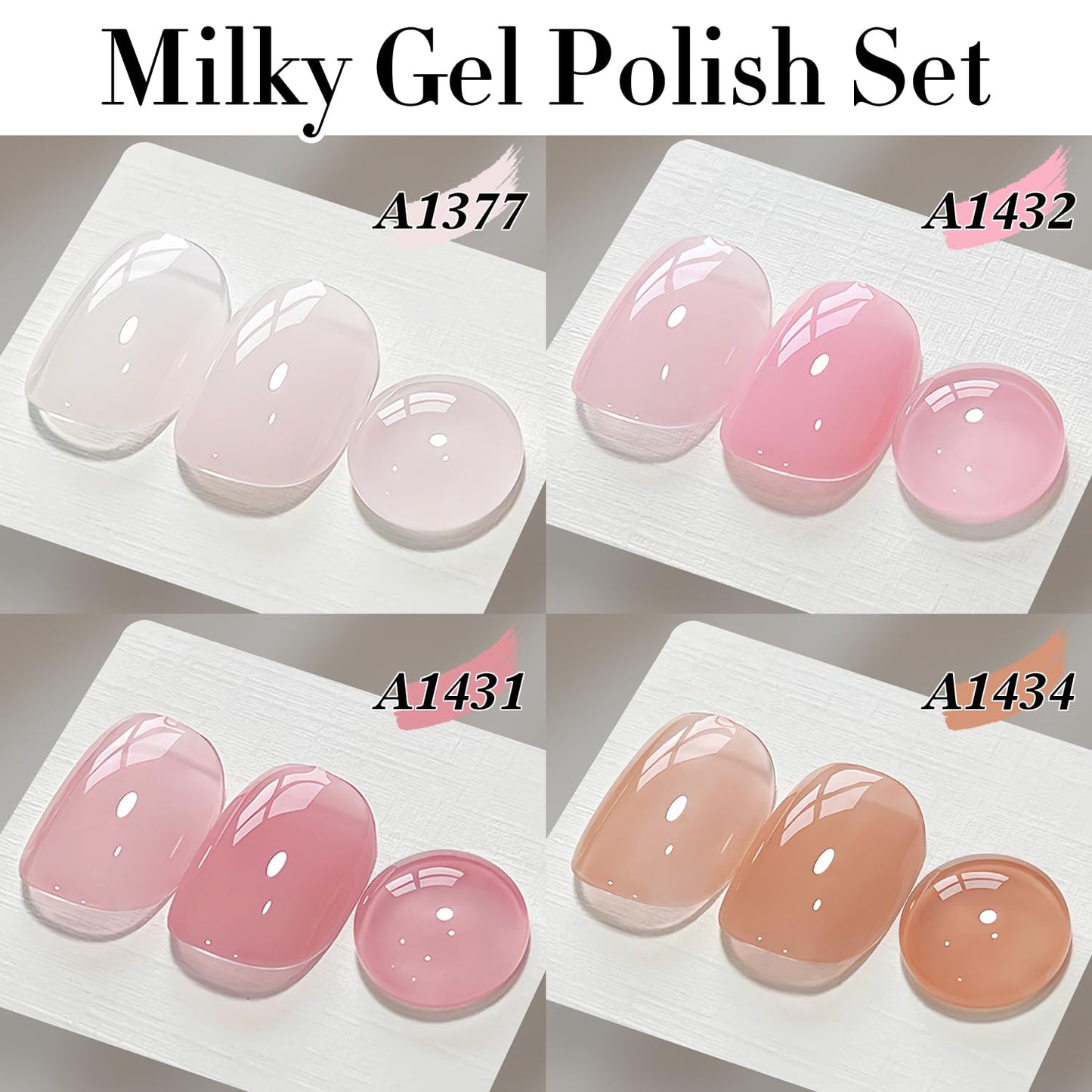 Double Rhythm Gel Nail Polish Set of 6 Colors Baby Light Pastel Milky Nail Polish Starter Kit Art DIY Salon Home (Jelly Sheer White Pink Nude,Kit 38)