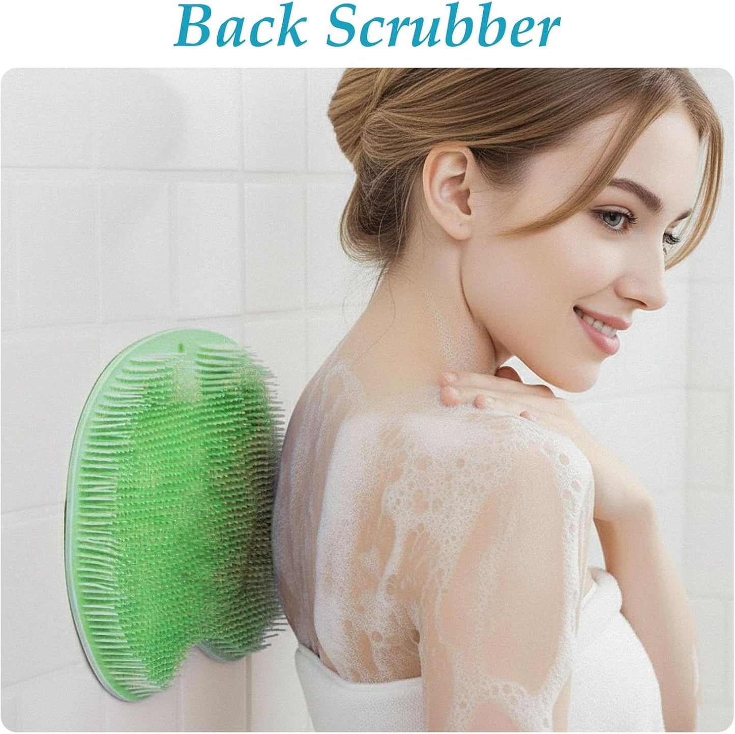 2-in-1 Shower Foot Scrubber Mat, Heavy Duty Bath Brush with Suction Cups, Back Scrubber and Mat Wall Mounted, Exfoliating Foot Scrubber for Men and Women(Green)