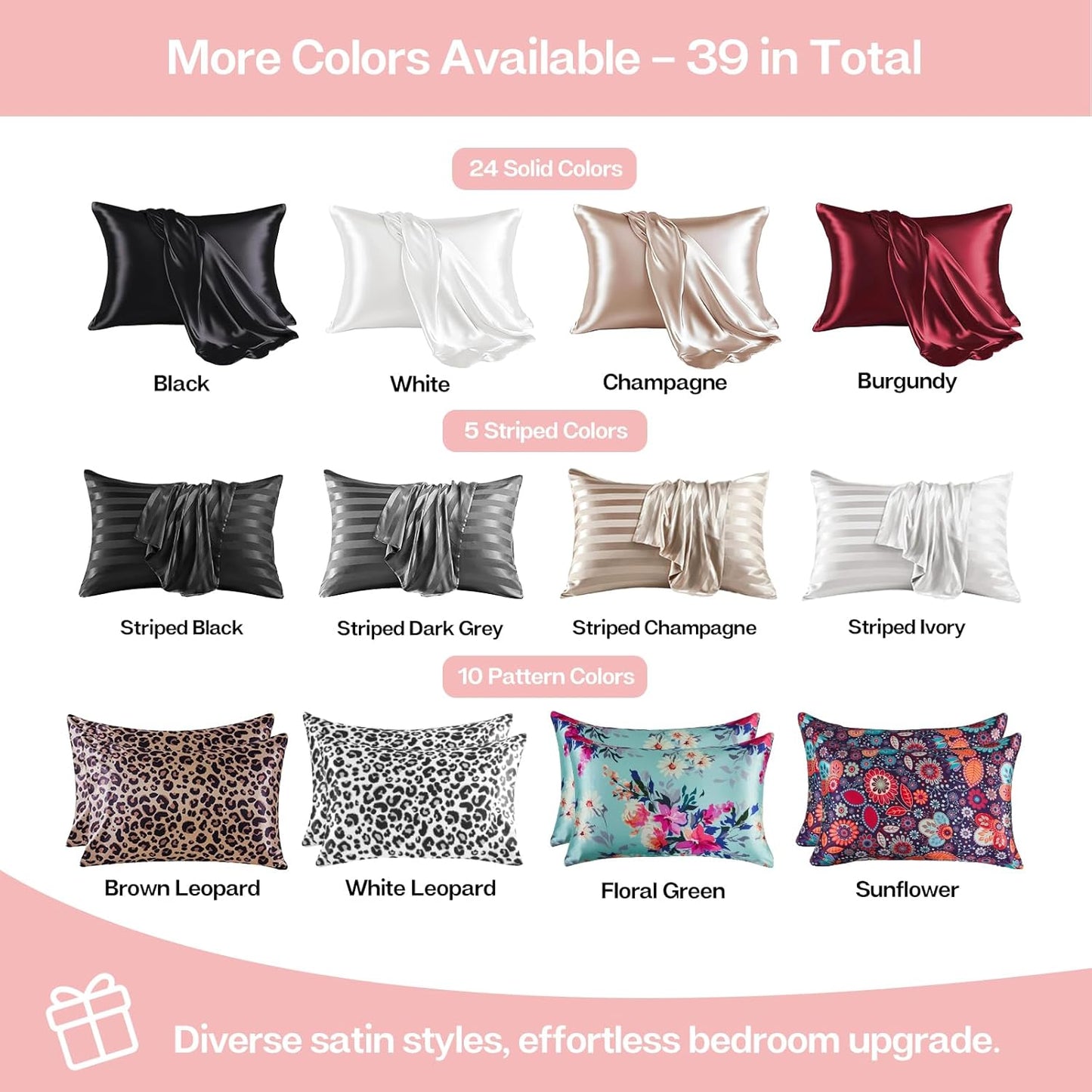 MR&HM Satin Pillowcase for Hair and Skin, Silk Satin Pillowcase 2 Pack, Queen Size Pillow Cases Set of 2, Silky Pillow Cover with Envelope Closure (20x30, Blush)