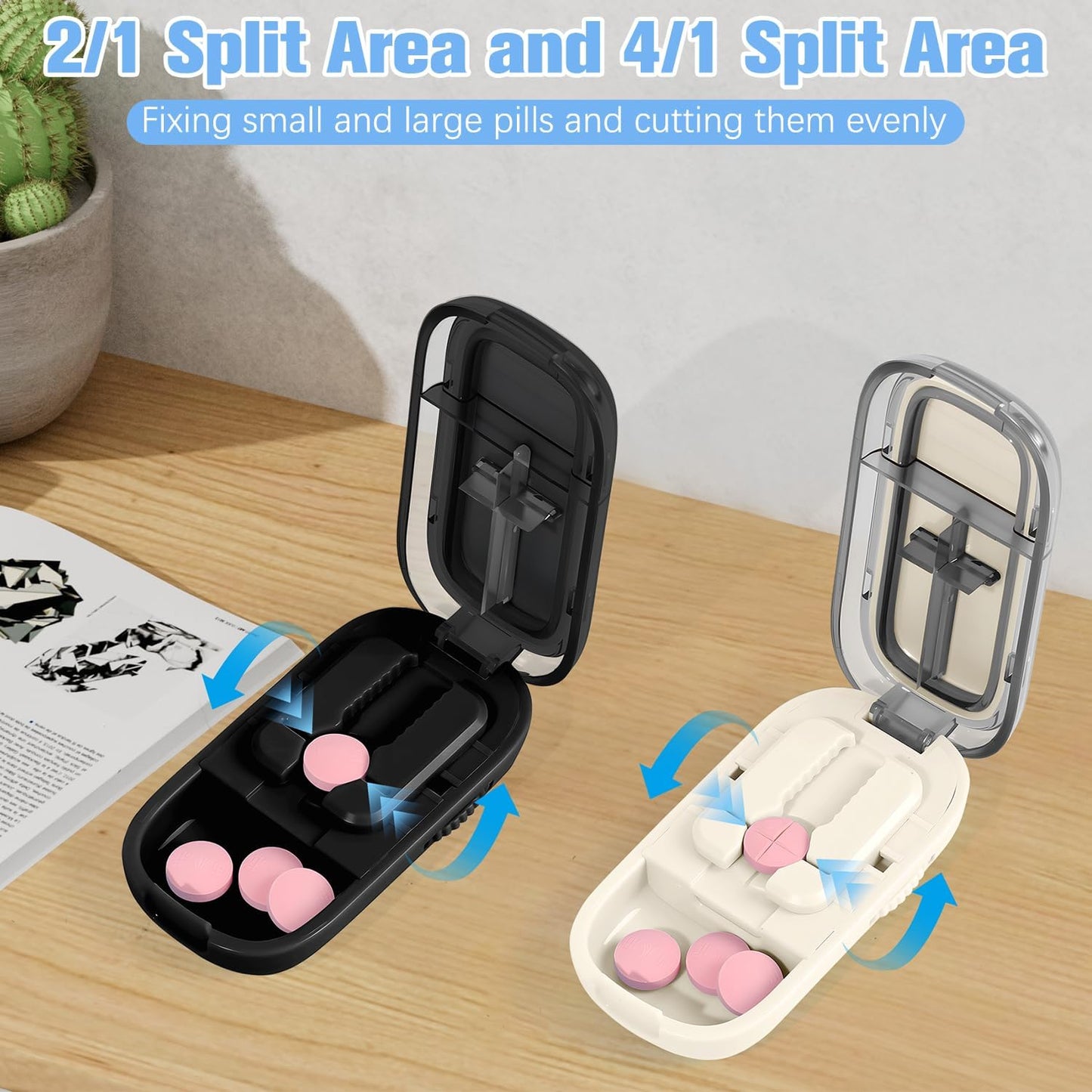 Pill Cutter Splitter for Small and Tiny Pills - 1/4 Pill Cutter with Centering Device - Easy-to-Use Splitter for Precision Cuts - for Small and Tiny (Black)