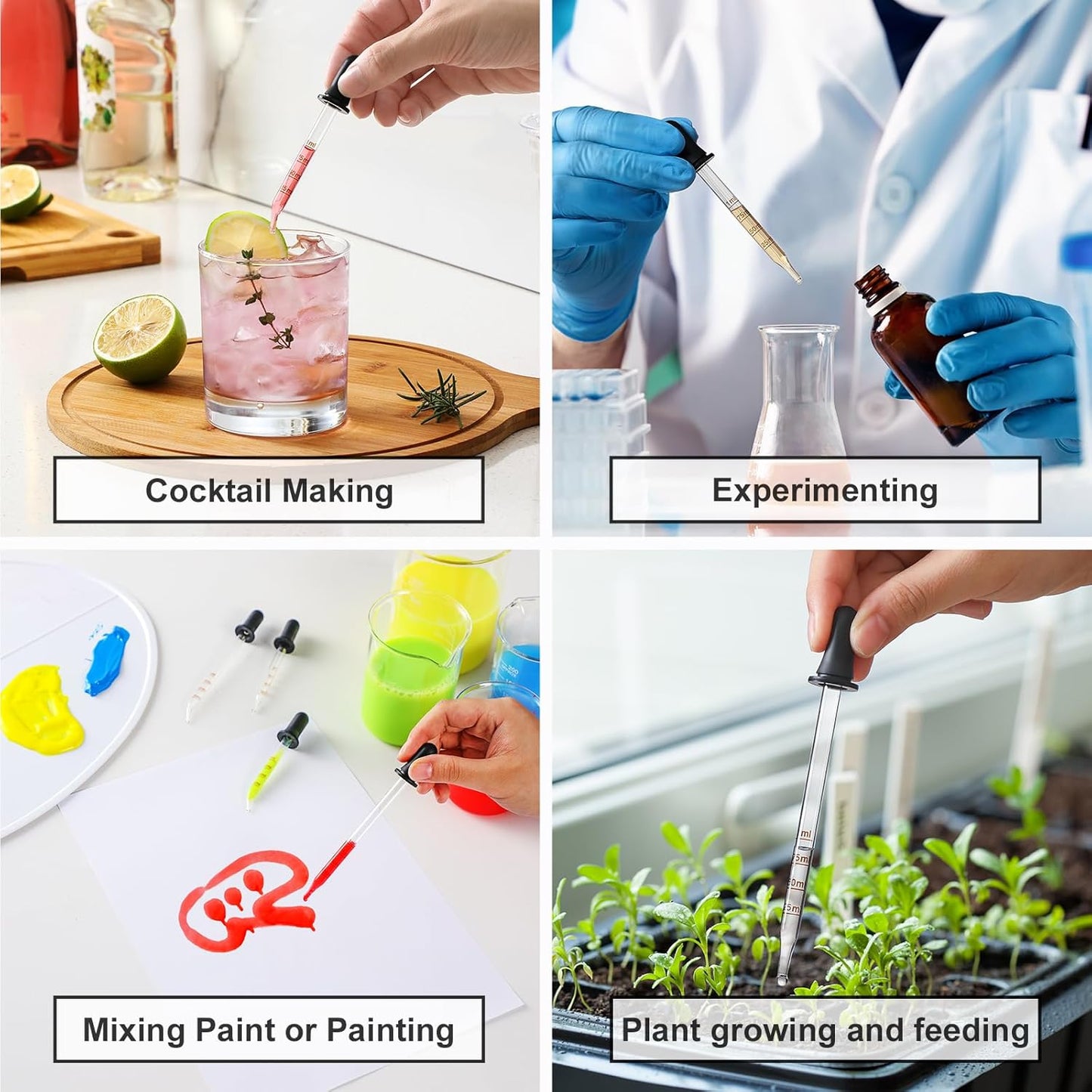 8 Pack, 1 mL Glass Eye Dropper with Measurement - Long & Short, Bent & Straight Tip Calibrated Glass Medicine Droppers, Accurate Dose Pipette Dropper for Essential Oils, Feeding, Ear, Lab, Health Care