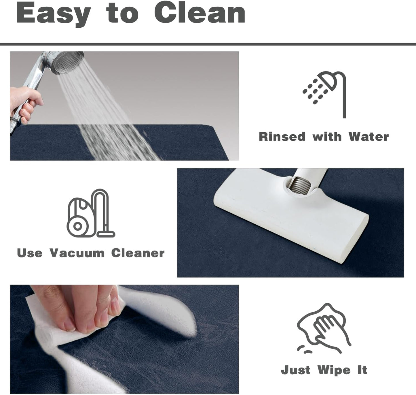 Bath Mat, Bathroom Rugs Non Slip Washable Thin Absorbent Quick Dry Bath Mat Fits Under Door Bathroom Floor Mat Perfect for Bath, Shower, or Sink 36"x60" Navy Blue