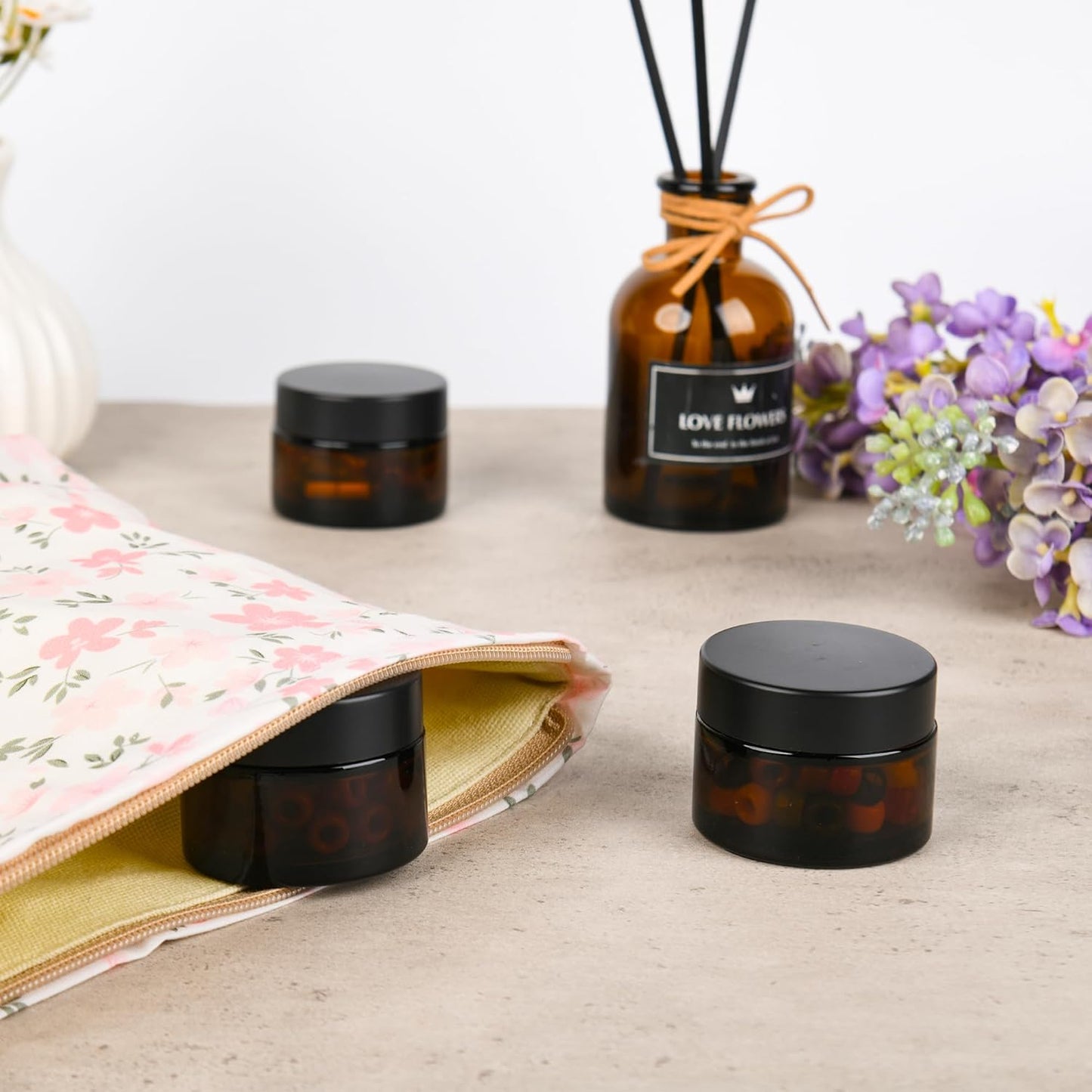 Glass Jars with Lids,Eco-Friendly Cosmetic Containers with Airtight Black Lids & Liners, Multi-Color Options for Cream, Lotion, Body Butter, DIY Skincare Travel Jars (Amber, 1oz)