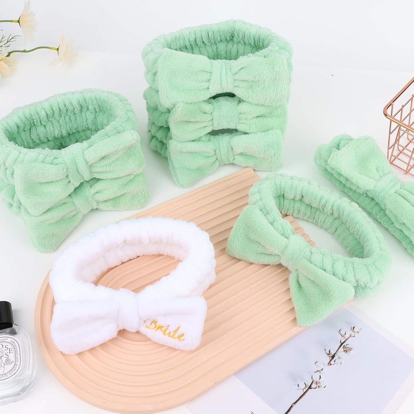 CIEHER 8 Pack White & Green Spa Headband for Bachelorette Party Favors, Bachelorette Party Spa Headband for Bride Bridesmaid, Bachelorette Gifts for Bride Skincare Makeup Headbands Face Wash Headbands