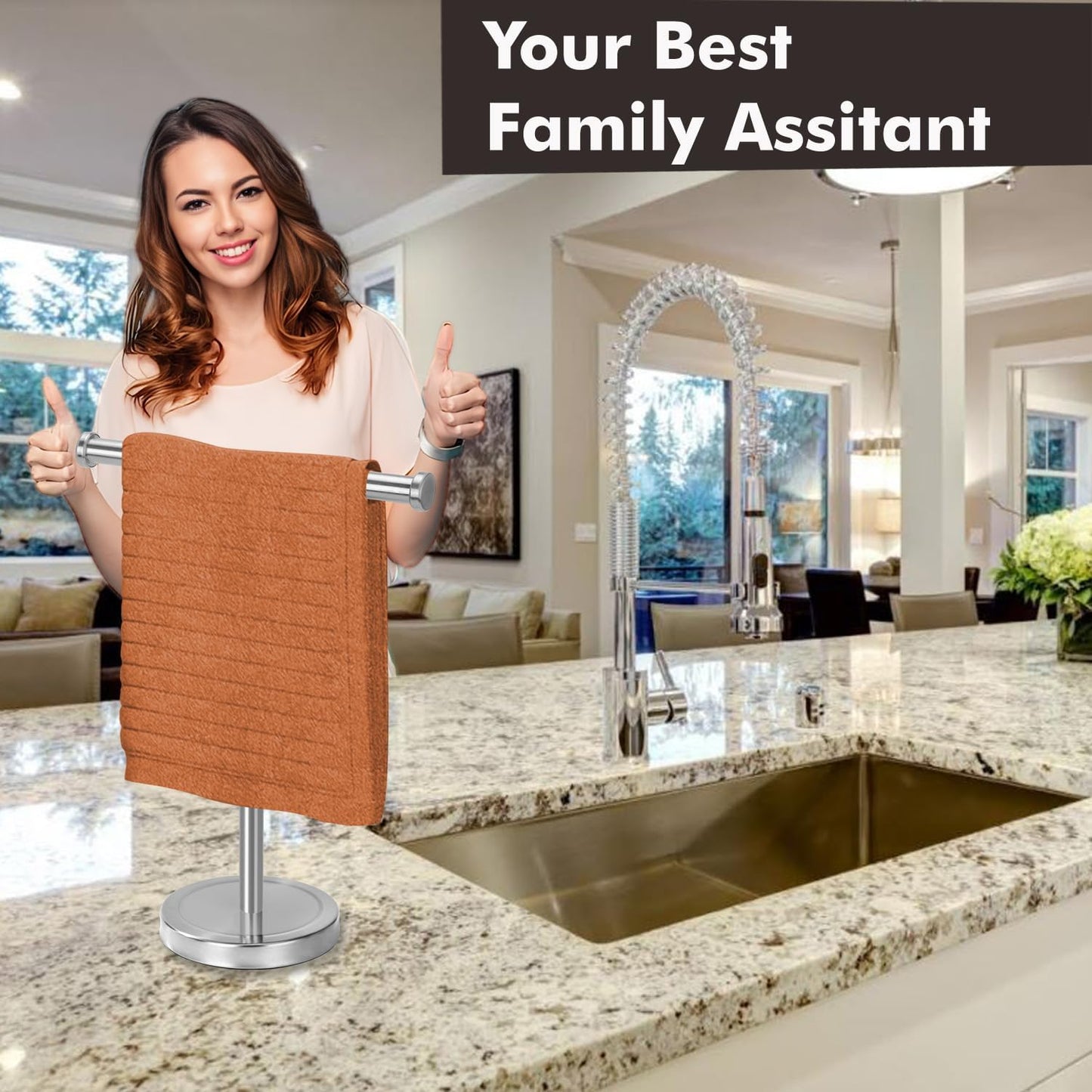 Hand Towel Holder Stand with Heavy Base, Hand Towel Rack for Bathroom (Stainless Steel, Brushed Nickel)