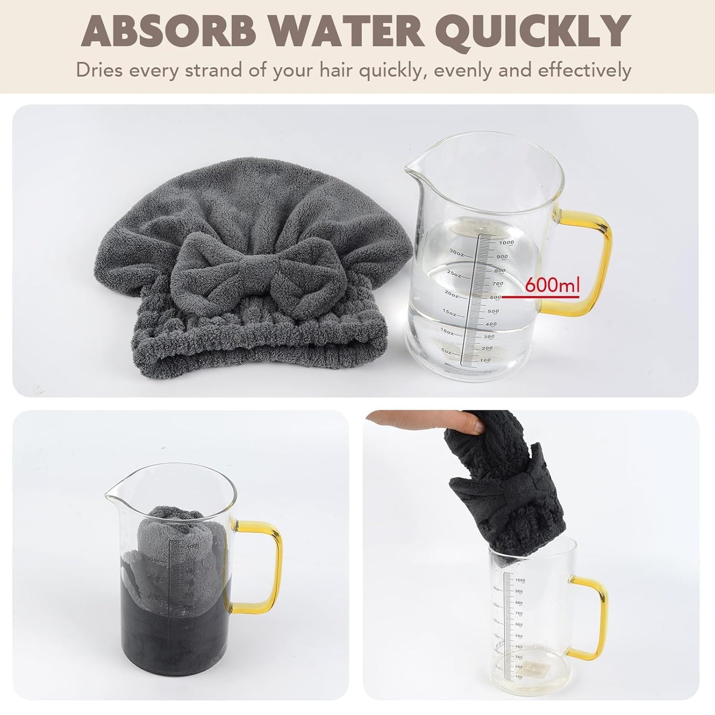 SUNLAND Large Microfiber Hair Drying Caps with Bow knot Fast Drying Shower Cap Soft and Absorbent hairWrap Hair Turban Bath Caps for Curly Thick and wet Hair 11 X 13.4 inch 2 Pack Dgrey