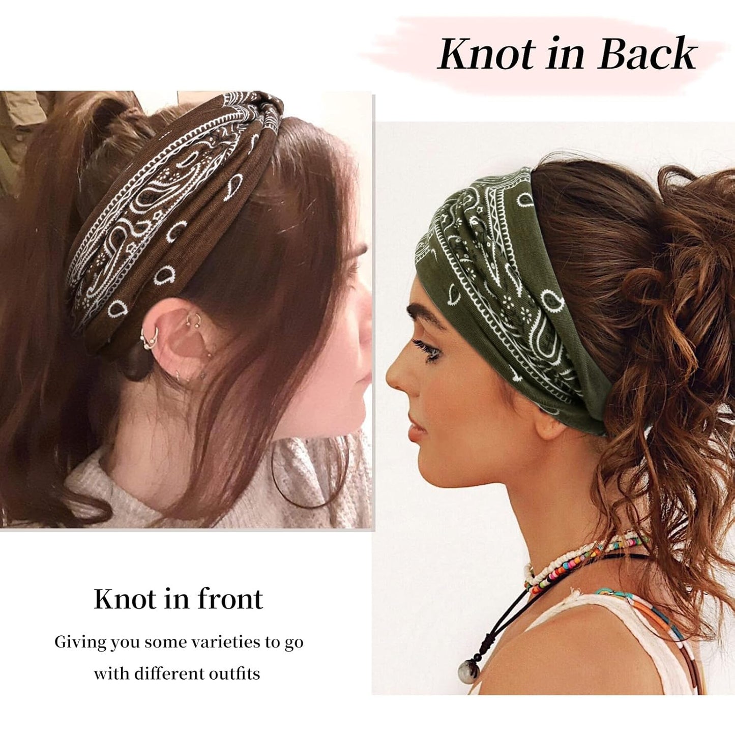 Huachi 4 Packs Thick Boho Stylish Floral Turban Wide Headbands for Women - Non Slip Hairbands for Hair, Sport, Workout, Yoga, Hair Accessories (Pack of 4)