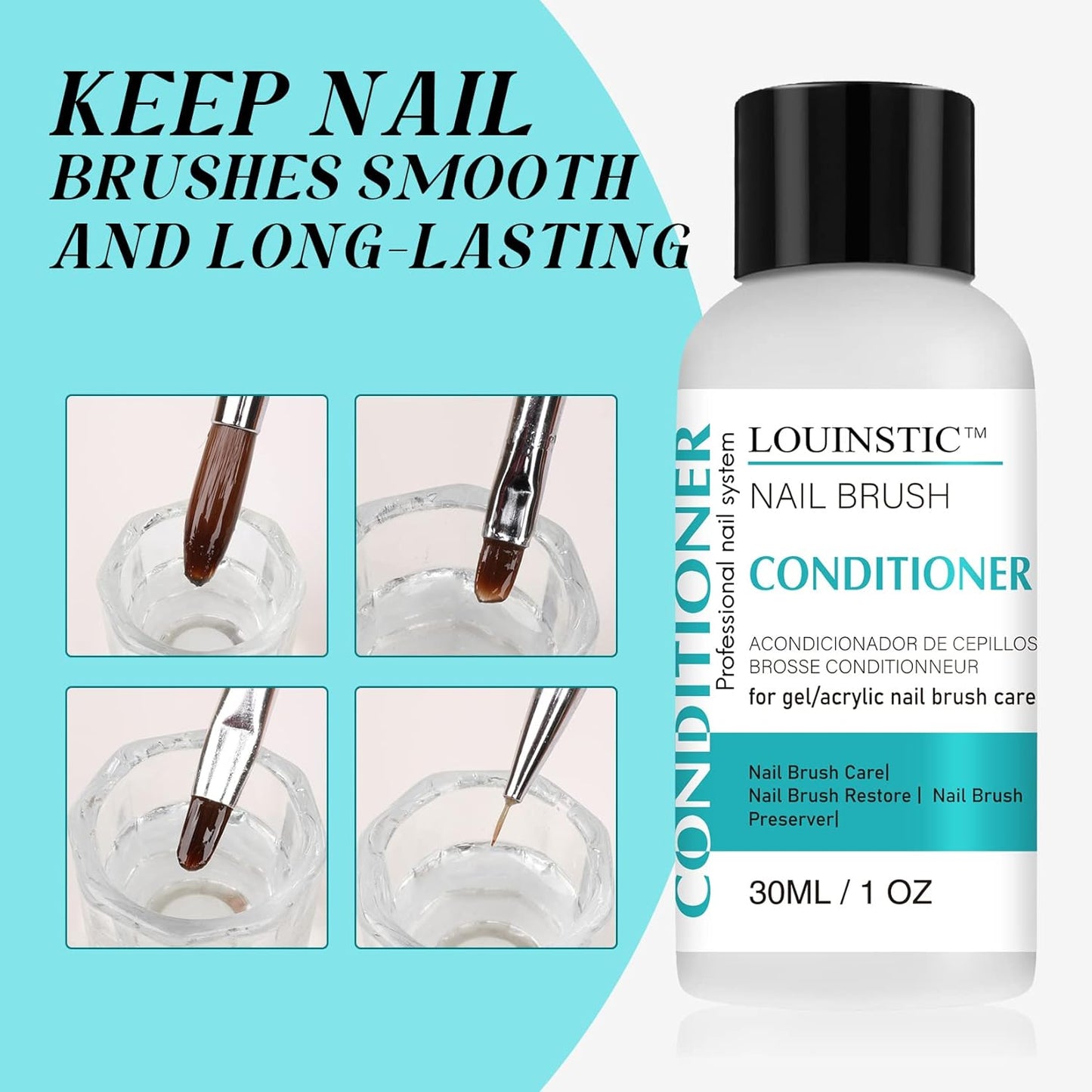 LOUINSTIC Nail Brush Cleaner and Conditioner - Quickly Clean Gel Nail Brushes, Paint Brushes, Airbrushes, Art Tools, Preserver and Restorer for Kolinsky Acrylic Brush Etc.