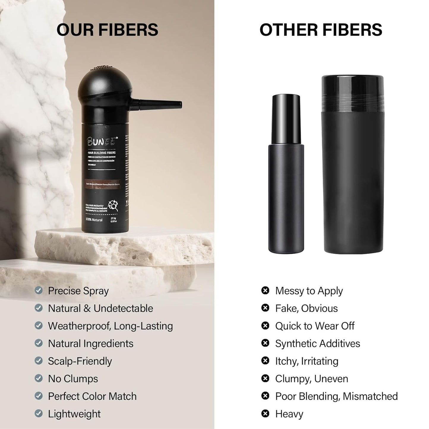 Hair Building Fibers for Thinning Hair for Men Women, 2-in-1 Kit- Enhancements Barber Spray, Thicker Fuller Hair Beard & Hairlines Instantly with Spray Applicator Nozzle, Natural Formula (Dark Brown)