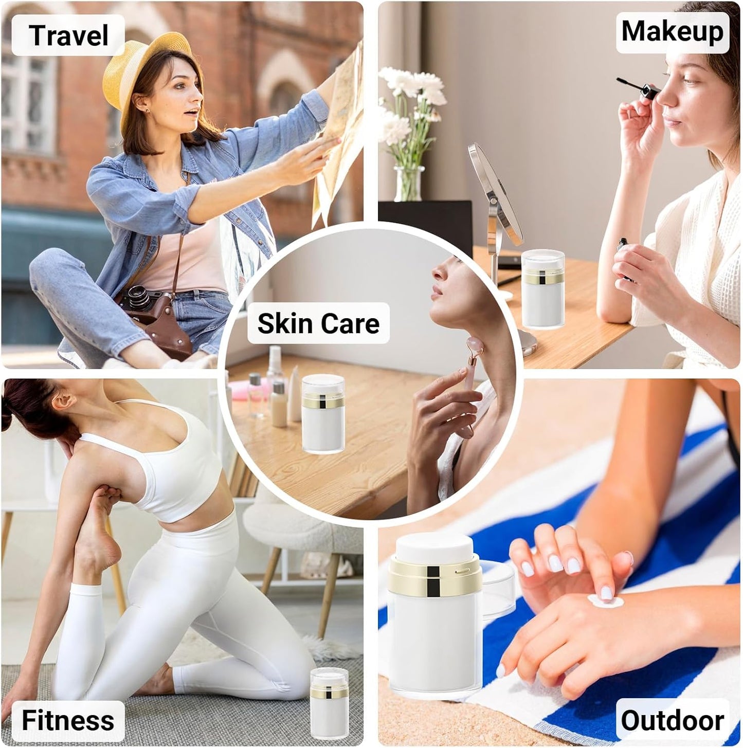 Segbeauty 3.38oz Airless Pump Jar, 4pcs 100ml Empty Makeup Containers Vacuum Bottle Dispenser, Refillable Travel Jars for Creams Moisturizer Container Travel Size for Lotion Moisturizer