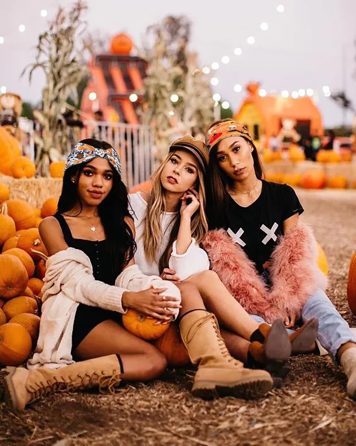 Huachi Halloween Headbands for Women Cute Knotted Head Bands Girls Hair Accessories Devil Pumpkin Skull Hairbands Fashion Fall Costume Hairwear Holiday Gifts (Pack of 4)