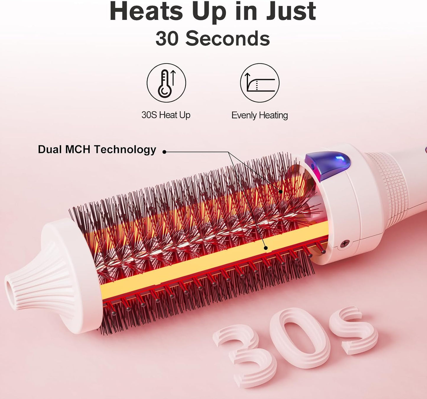 K&K Thermal Brush Curling Iron 1.77 Inch Ceramic Tourmaline Ionic Hair Styler for Loose & Voluminous Curls, Dual Voltage for Long Hair