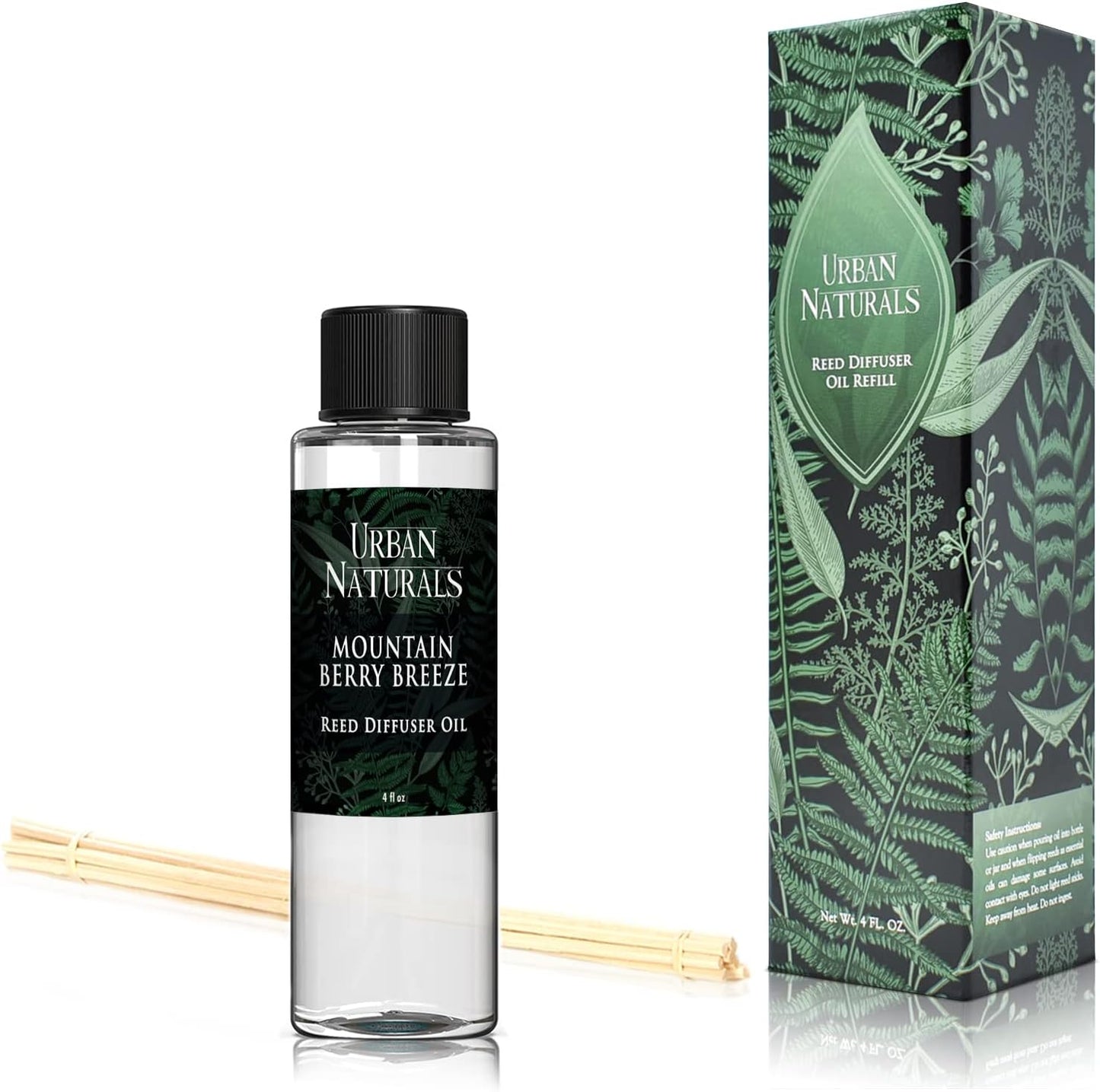 Urban Naturals Reed Diffuser Oil Refill, Mountain Berry Breeze Diffuser Oils with Juniper, Jasmine, Apple, 4 oz + Free Reed Sticks, Made in The USA