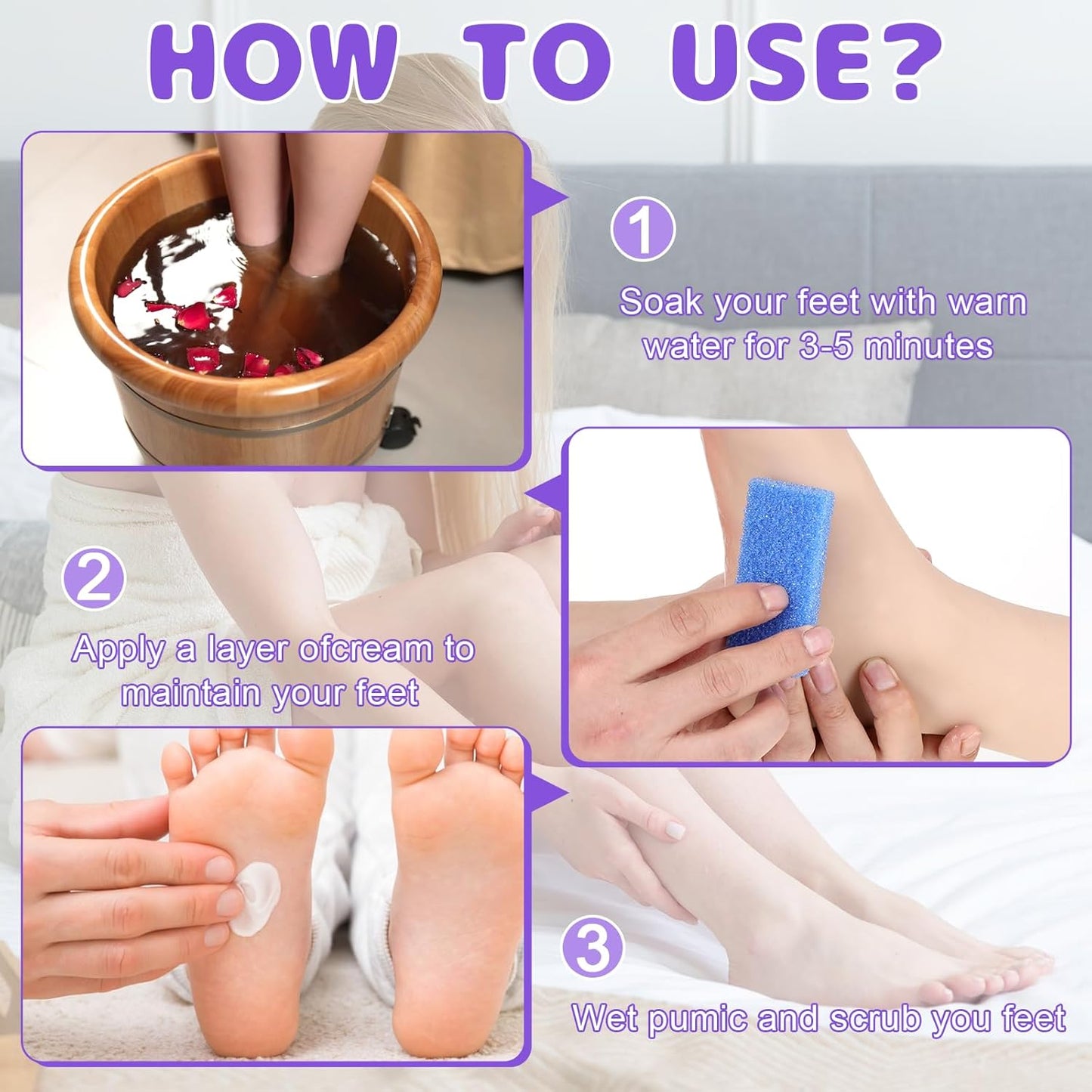 200 Pcs Disposable Foot Pumice Stone Bulk, Foot Scrubber Pumice Pads for Dead Skin Foot Callus Remover Bath Spa, 3.54 x 1.77 x 0.47 Inch(Purple, Blue)