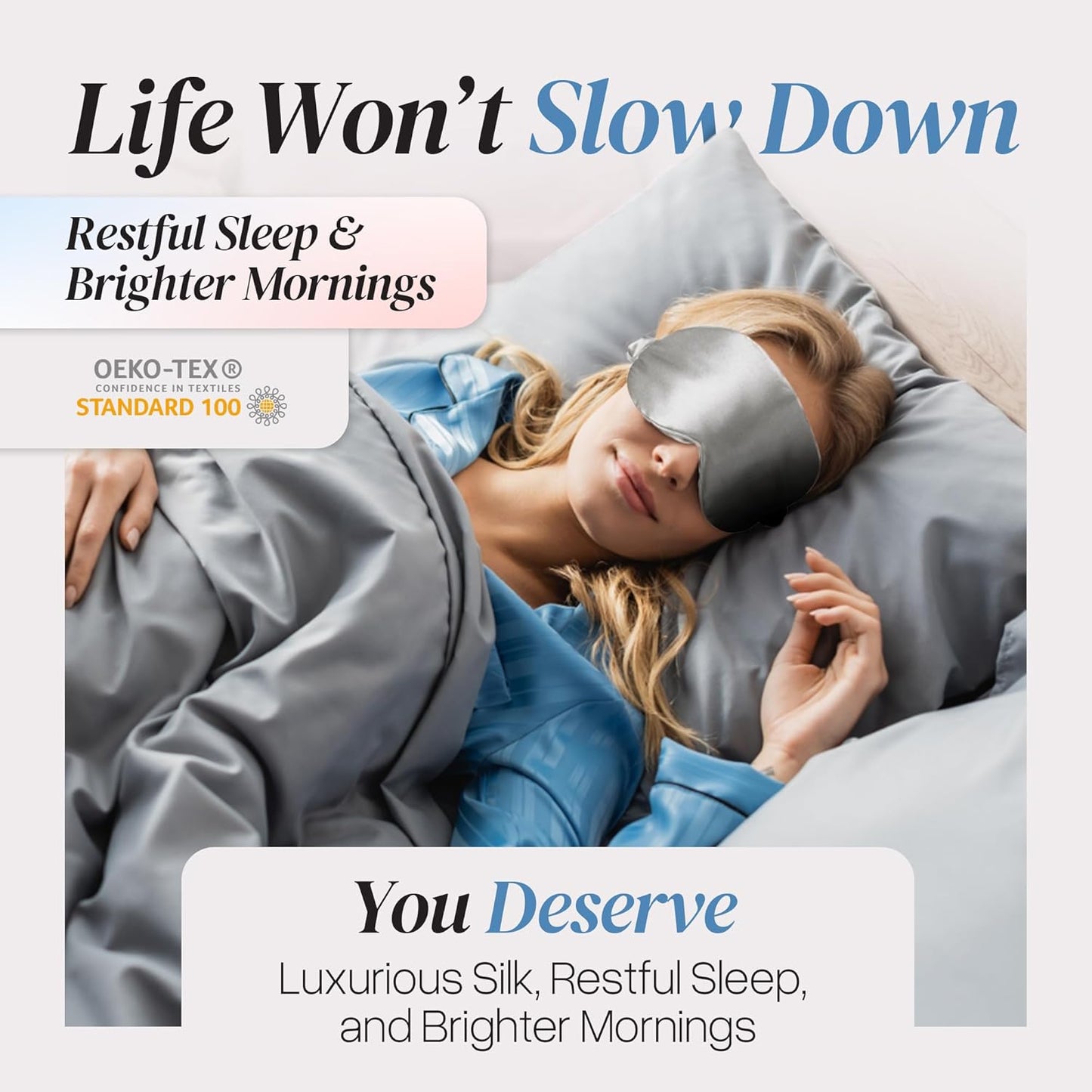 Adjustable Blackout Silk Sleep Mask - Luxurious 100% Pure Mulberry Eye Mask for Restful Sleep & Travel, Hypoallergenic, Cooling, for Women & Men, Grade 6A Silk (Charcoal Grey)