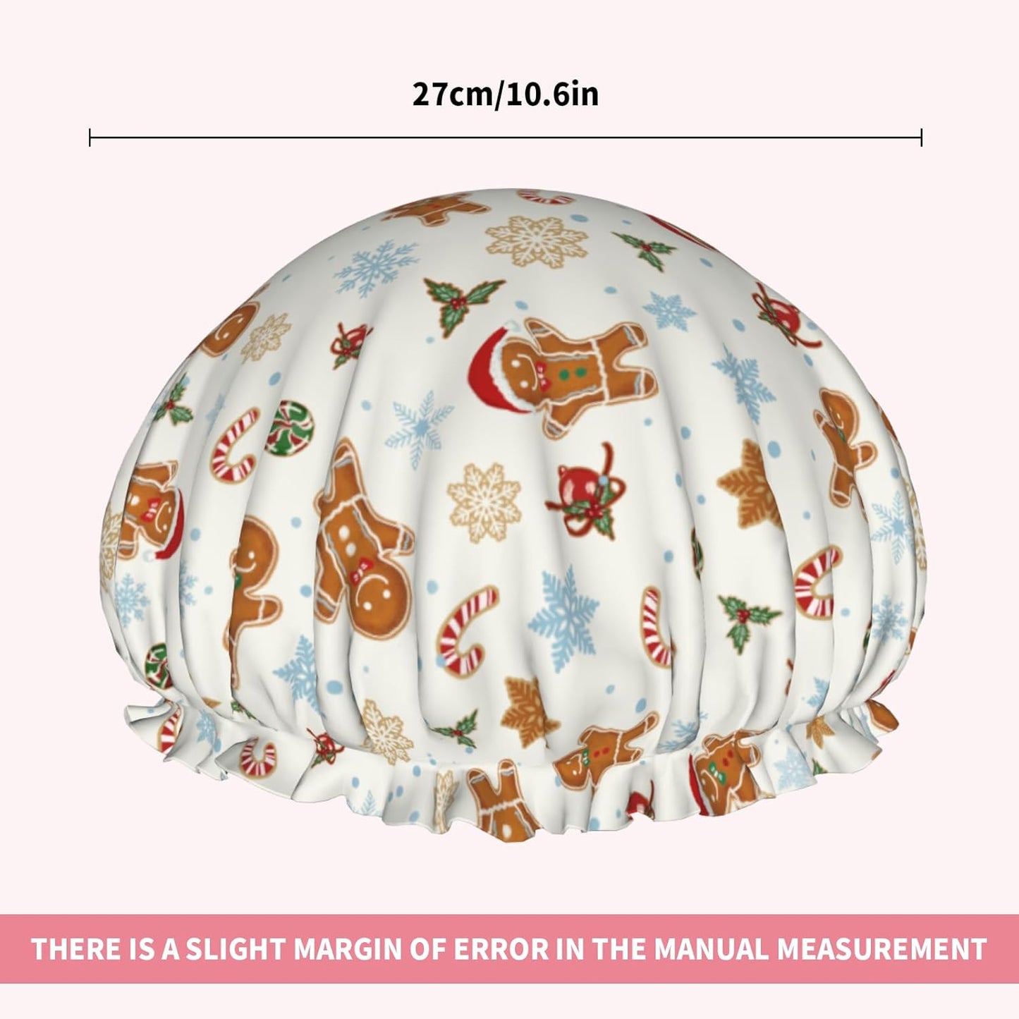 Christmas Shower Caps Gingerbread Man Decorative Hair Caps Xmas Dual-Layer Waterproof Bath Hat Elastic Reusable Hair Hat for Shower Cooking Clean Makeup Travel