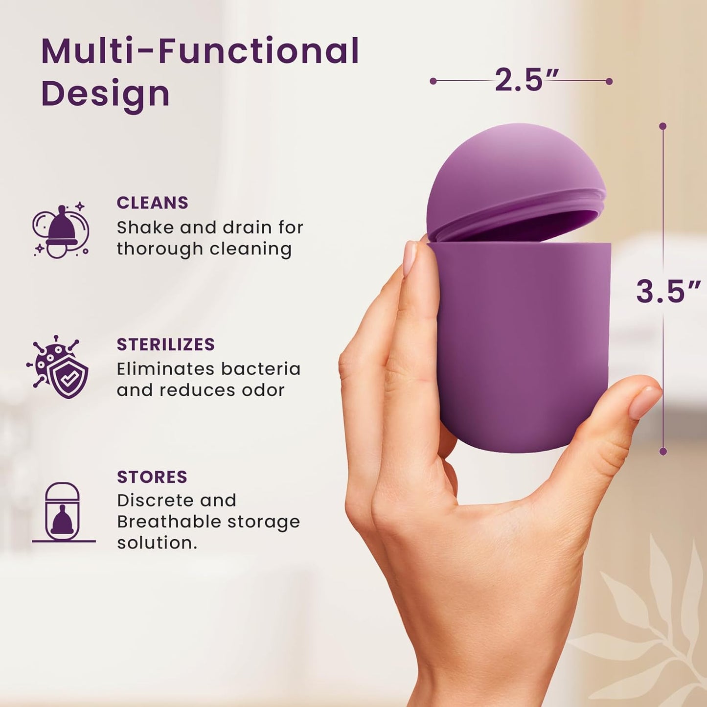 EcoBlossom Reusable Menstrual Cup and Case - The Most Reliable Medical Grade Silicone Period Cups - Comfortably use for 12 Hours (Large (Pack of 2), Round Stem & Case)
