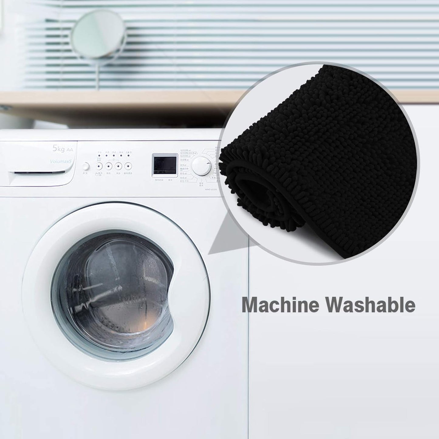 ITSOFT Plush Bathroom Rug 47x21, Absorbent Machine Washable Non Slip Chenille Bath Mats, Quick Dry Bathmat, Bath Rugs for Bath, Shower, Bedroom, or Door Mat, Black