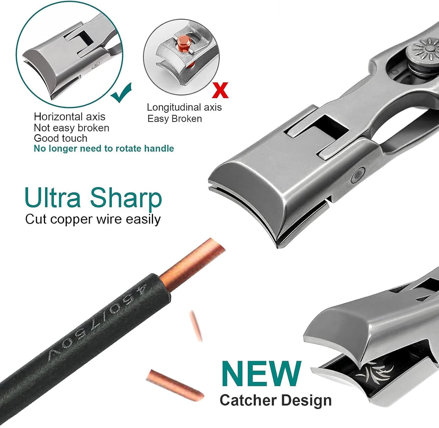 Nail Clippers for Men Thick Nails, Large Wide Jaw Opening Long Handle Heavy Duty Ultra Sharp Toe Nail Clippers with Catcher for Seniors,Adult,Women (Silver with File)