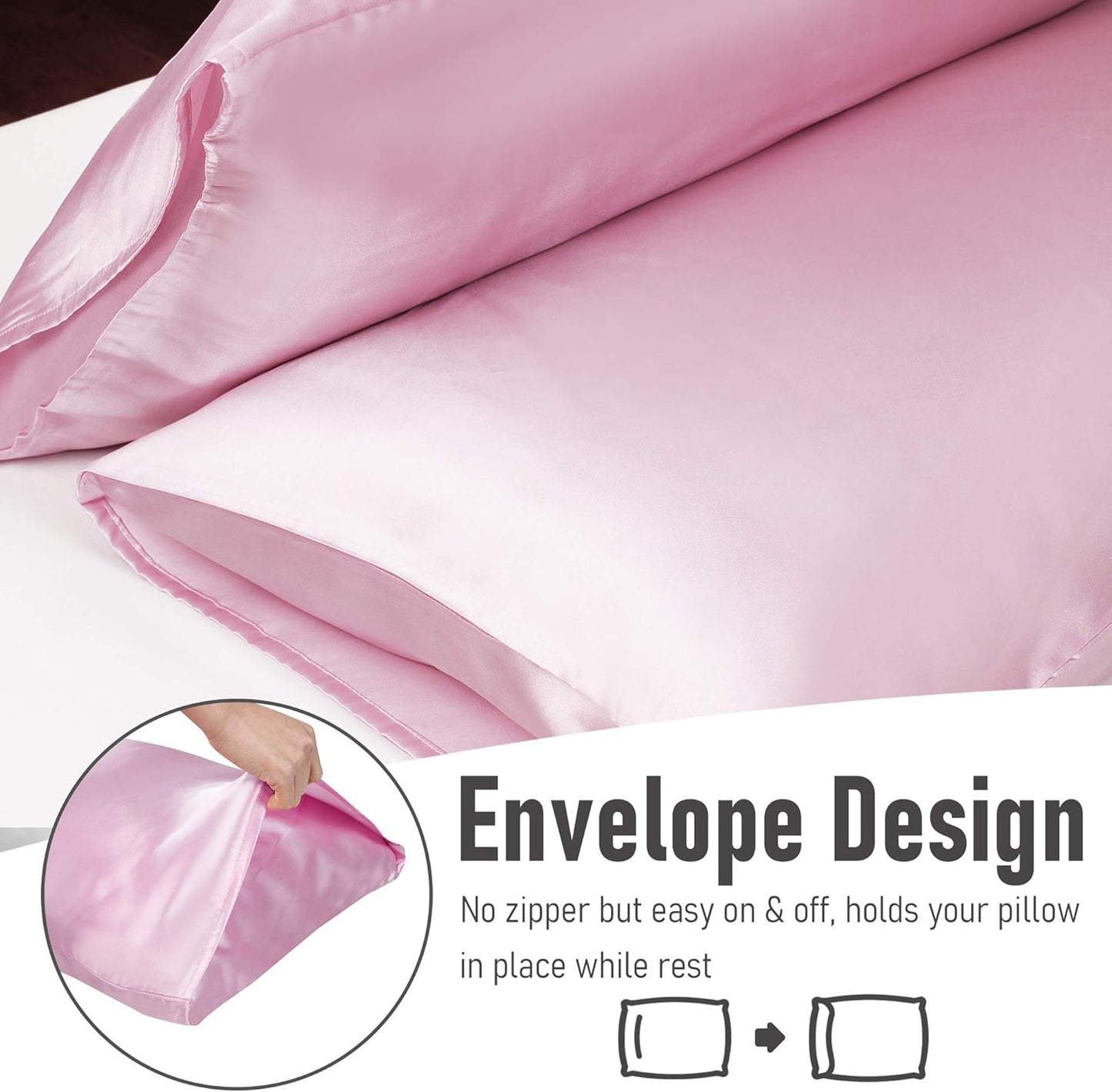 Tyfitb Satin Pillowcase Set for Hair & Skin Care – Cooling, Hypoallergenic, Anti-Frizz, Wrinkle-Free – Soft, Luxurious Pillowcases with Envelope Closure – 2-Pack, Standard Size 20x26, Gift-Ready
