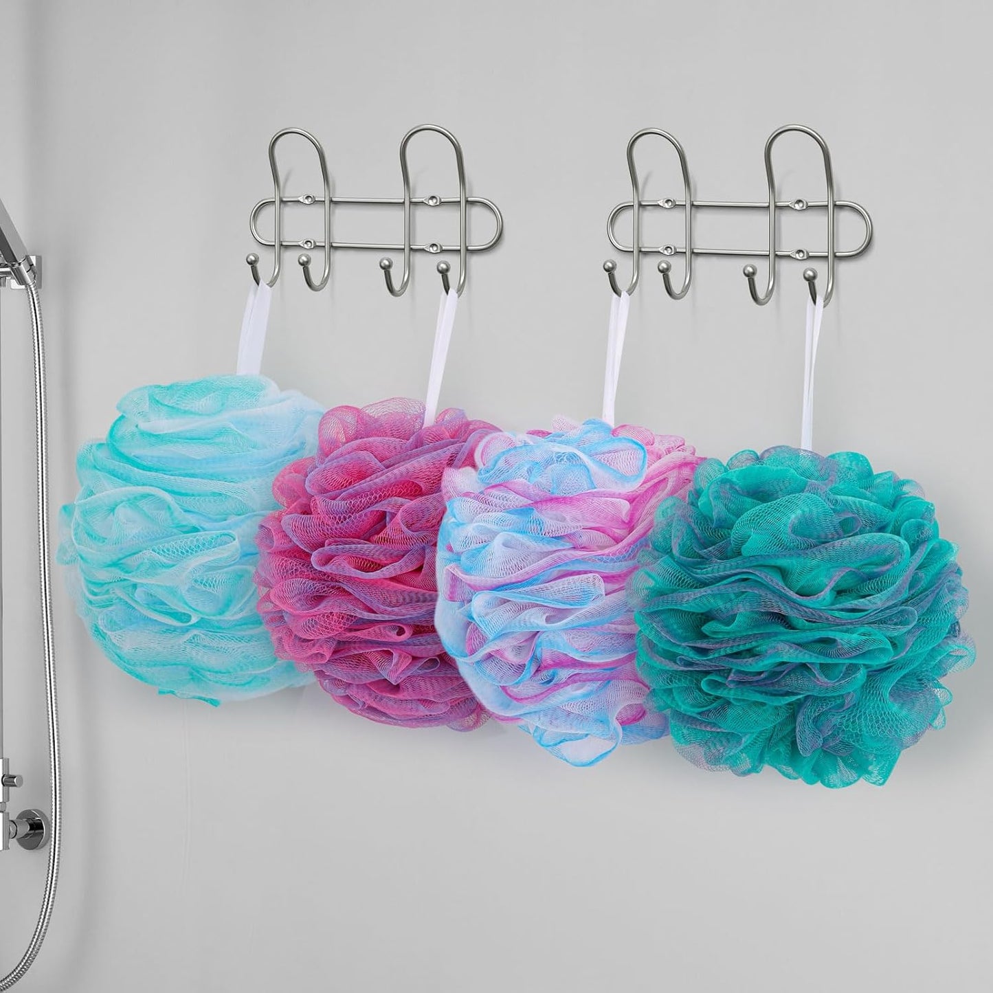 BTYMS XXL Large Loofah Bath Sponge 100g/pc, Exfoliating Mesh Pouf Bath Scrunchies Shower Puffs - Pack of 4