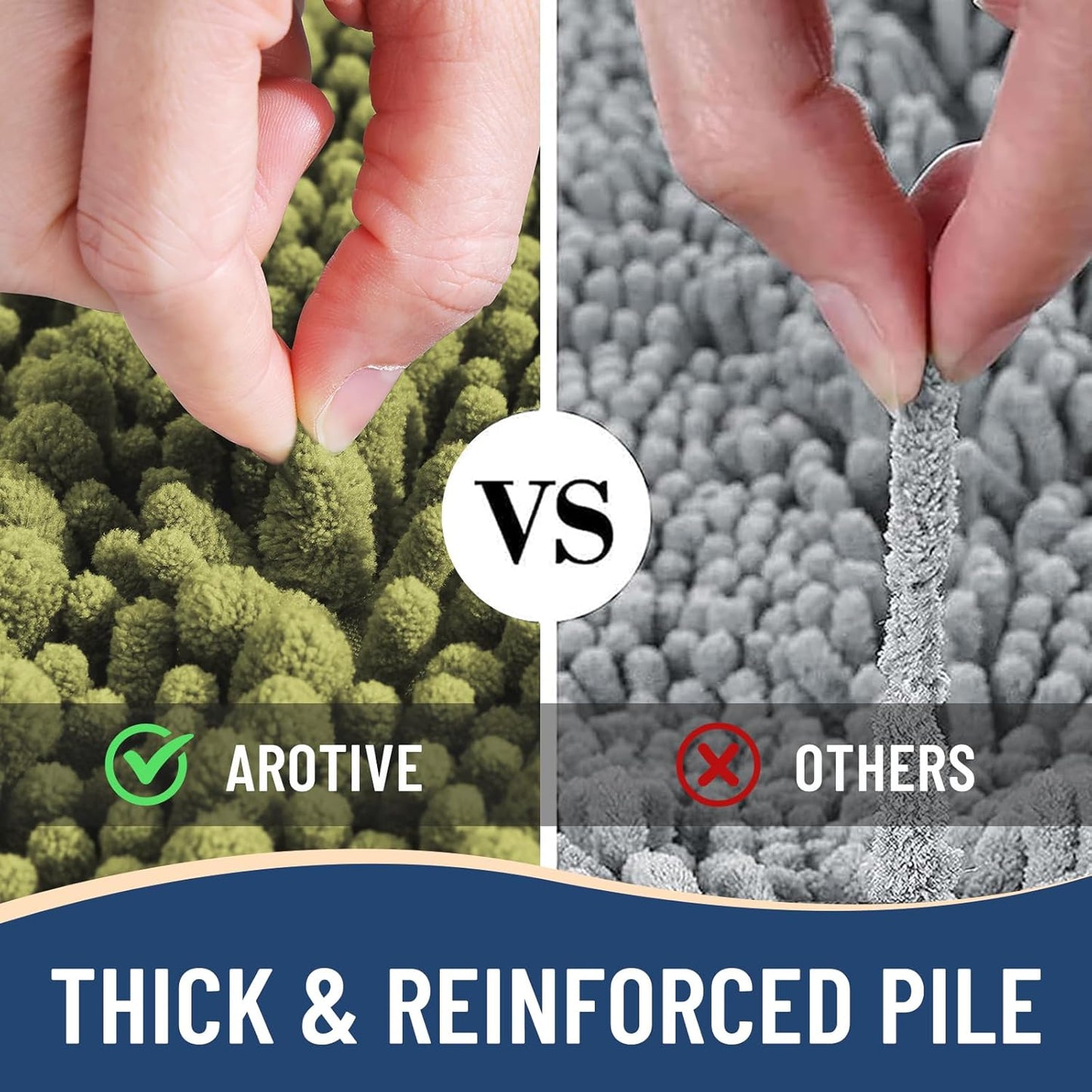 Arotive Luxury Chenille Bathroom Rug Mat, Extra Soft Thick Absorbent Shaggy Bath Rugs, Non-Slip Machine Wash Dry, Plush Bath Mats for Bathroom, Shower and Tub, 47x24, Willow Green