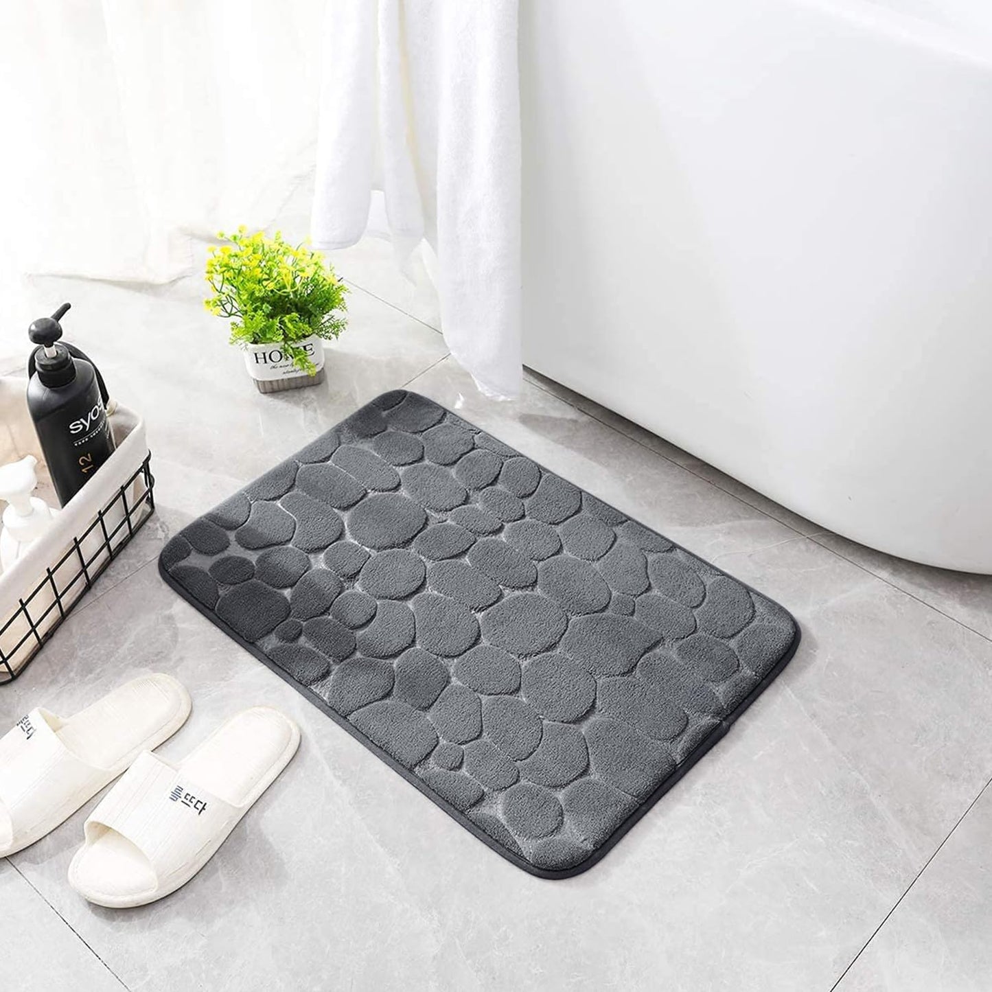 YIHOUSE Memory Foam Bath Mat Cobblestone Bathroom Rugs Super Water Absorbent Bath Mats for Bathroom Machine Washable Bath Rugs(24 x 36,Dark Gray)
