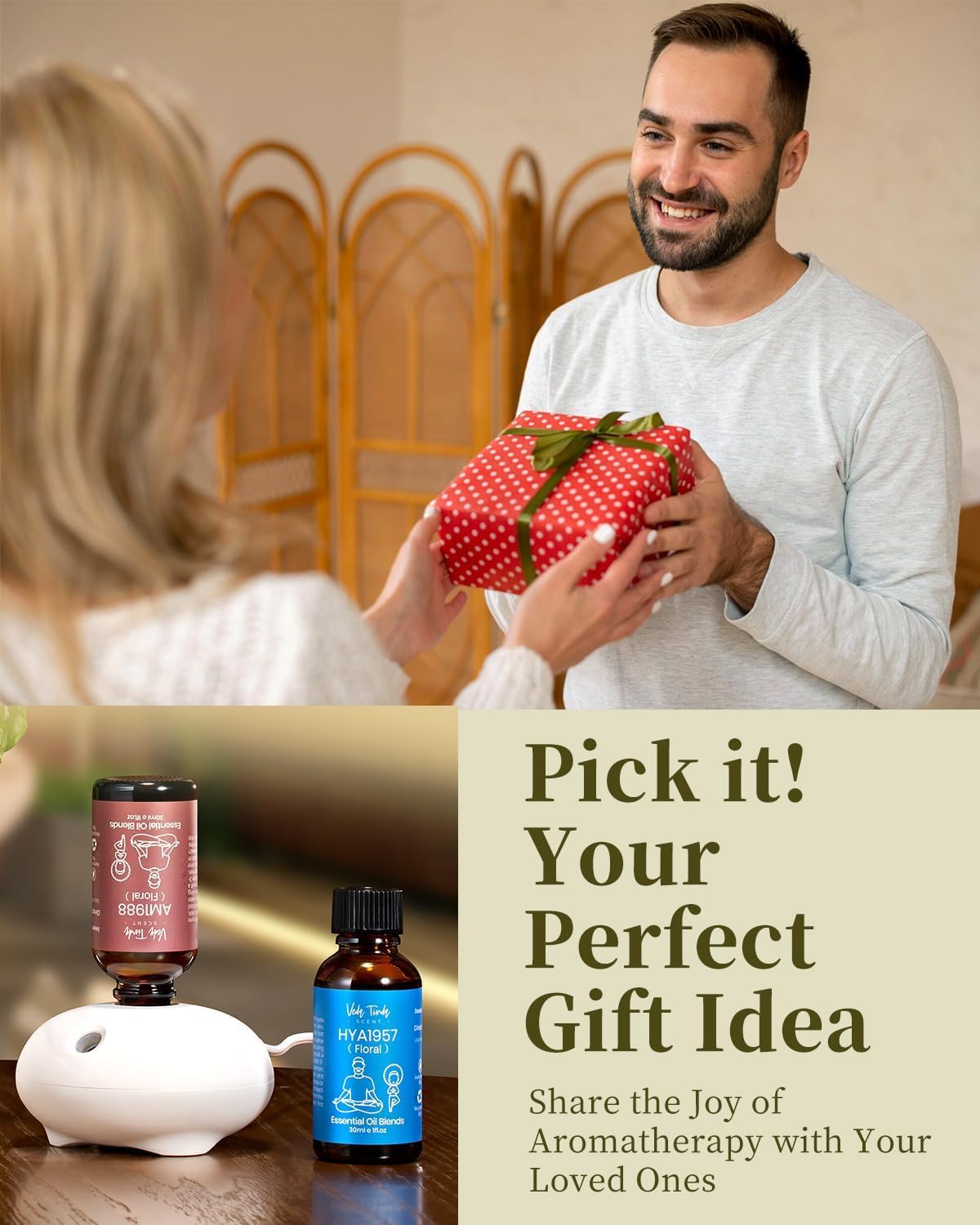 Hotel Diffuser Oil with Waterless Diffuser, Hotel Scent Essential Oil Gift Set for Women Mom Couples Friend (1 fl.oz Floral Hotel Scent Diffuser Oil x 2 & Aromatherapy Diffuser)