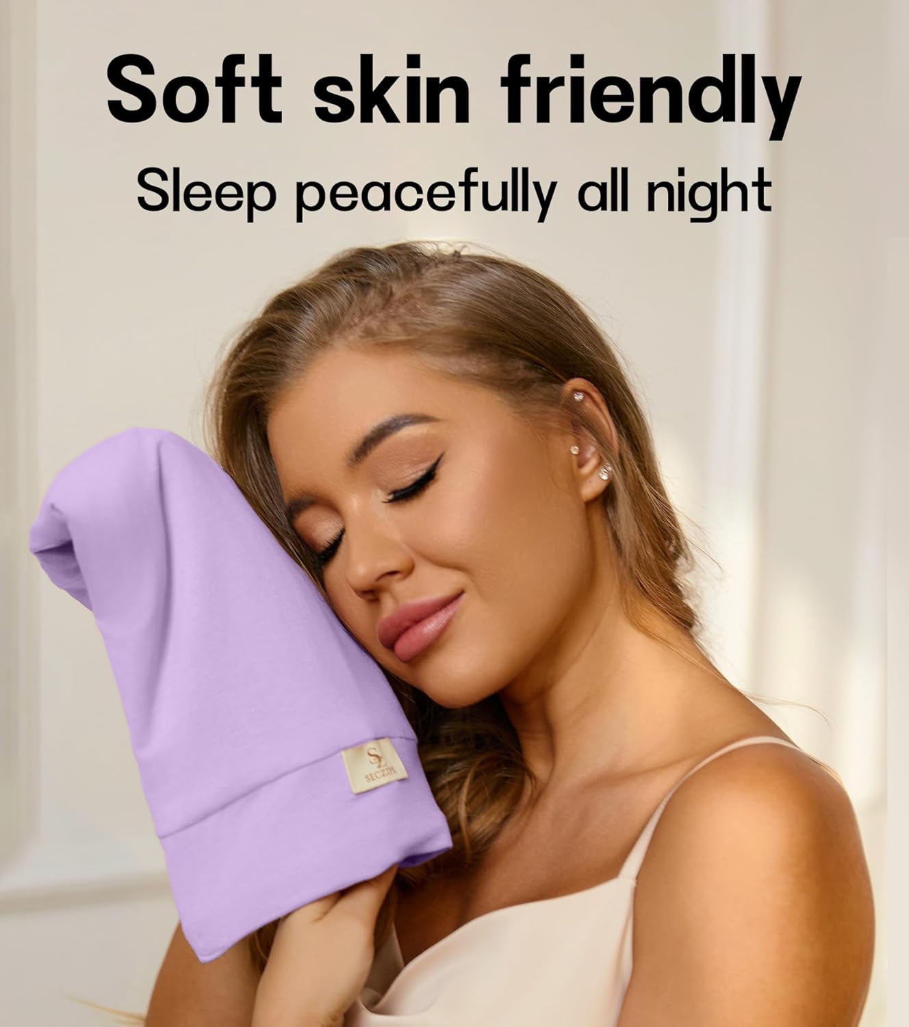 2pcs Silk Satin Bonnet Hair Wrap Shower Caps for Sleeping, Adjustable Strap Curly Natural Hair Night Caps for Women Men(Lavender&Lavender)