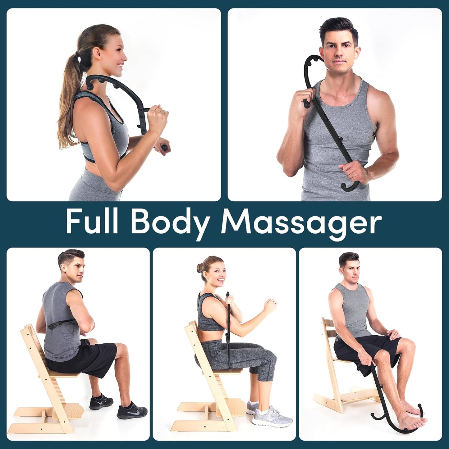 Lifelong Trigger Point Massage Tool for Pain Relief Deep Tissue, Full Body Handheld Massage Stick Hook Back Neck Shoulder Multi-Pressure Point Massager Cane for Women & Men, Black