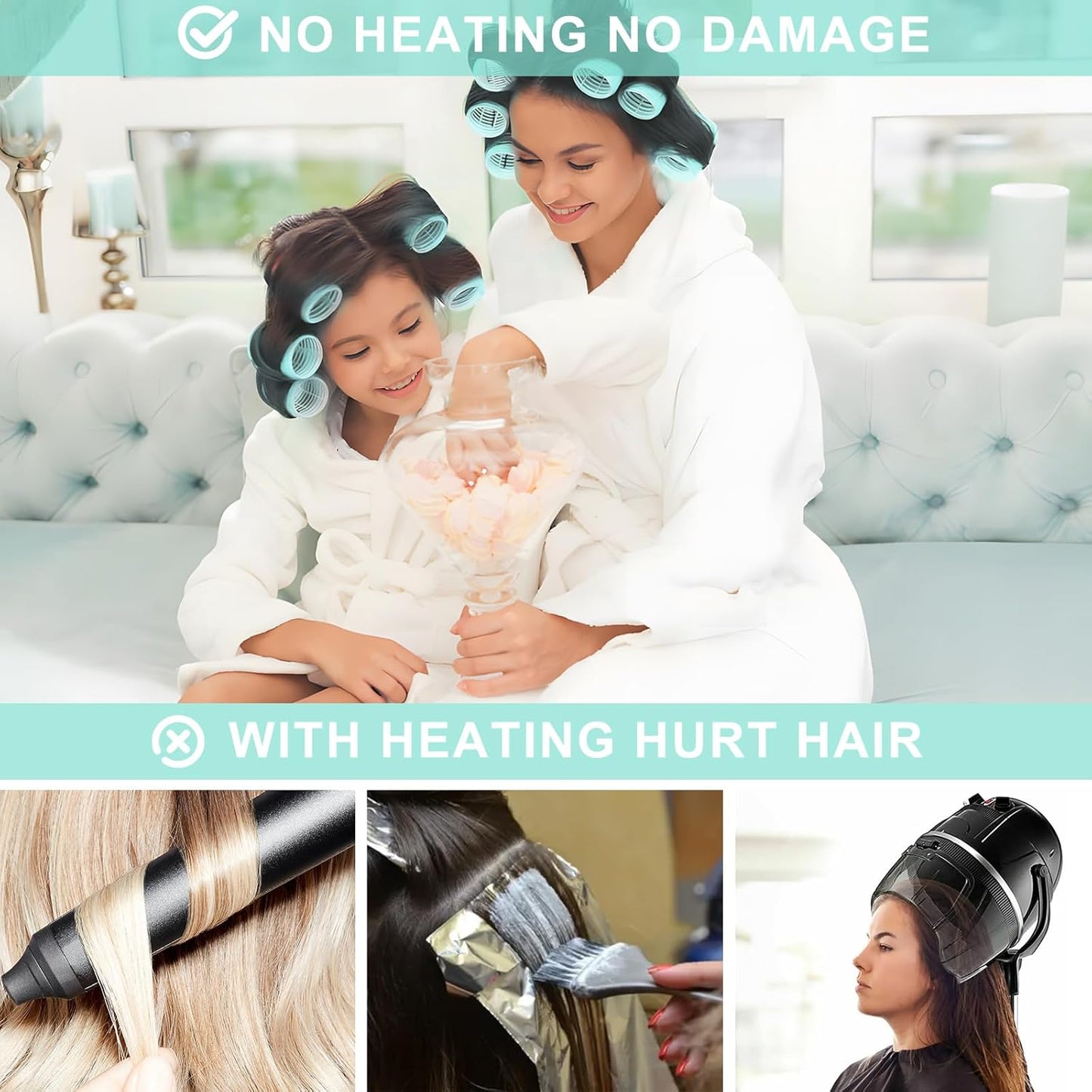 12 Piece Hair Roller Set with Clips, Self Grip Hair Rollers Hair Curler for Long Medium Short Hair, Random Color (3.6cm)