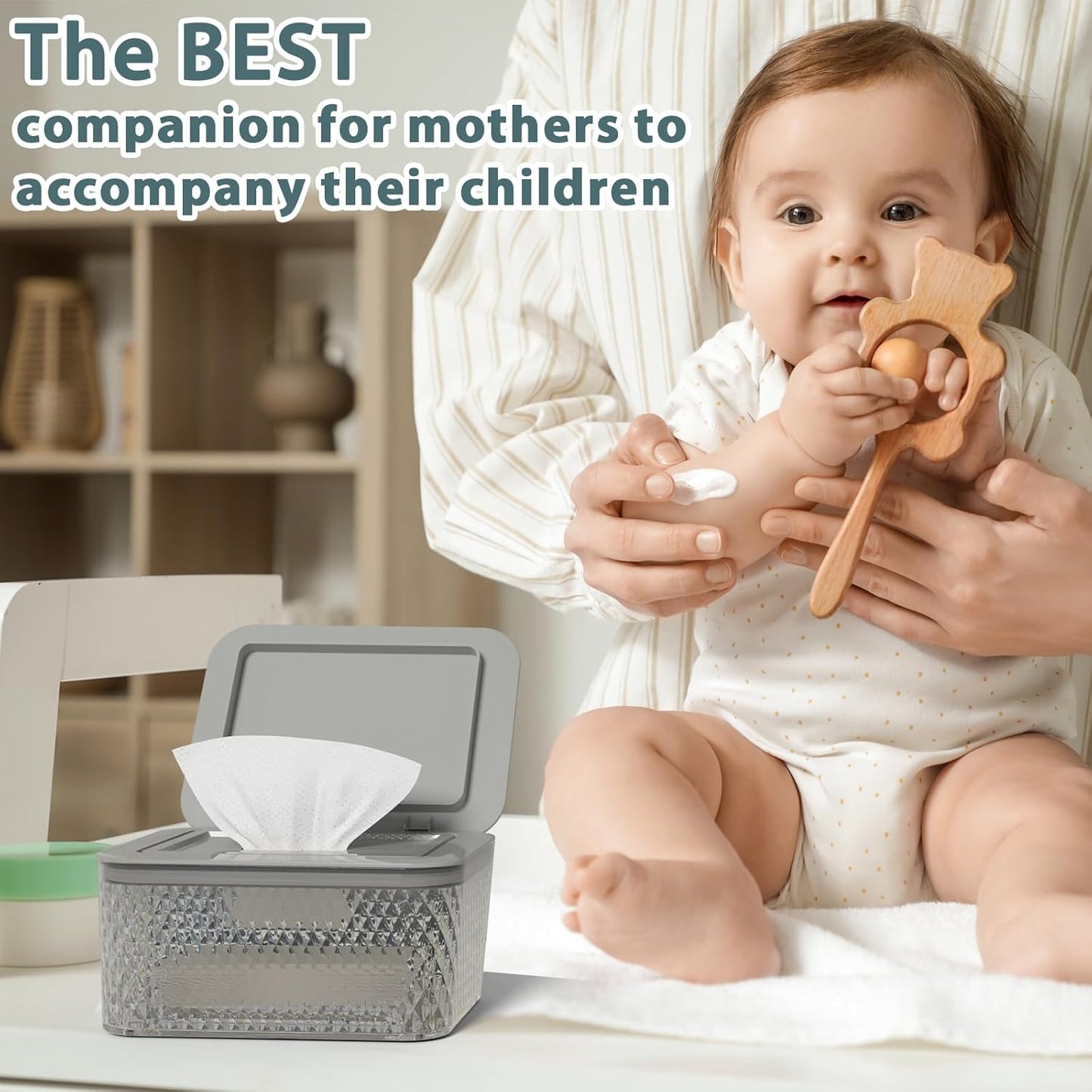 Wipes Dispenser, One-Handed Operation Wipe Holder for Baby & Adult, Seal-Designed Wipes Container for Bathroom Keep Diaper Wipes Fresh (Grey)