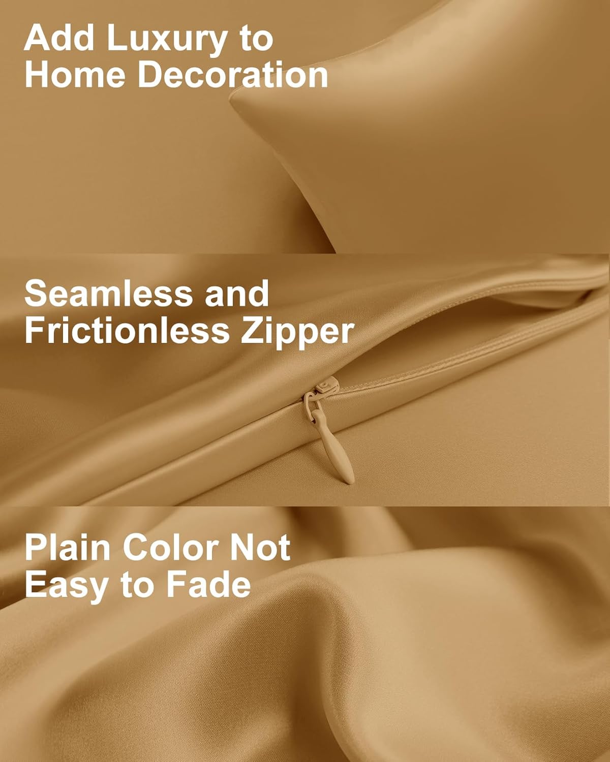 THXSILK Silk Pillowcase for Hair and Skin, 100% Mulberry Silk Bed Pillowcase with Zipper, Hypoallergenic Soft Breathable Pillow Case with Hidden Zipper, King Pillow Case 20"x36" (Metallic Gold)