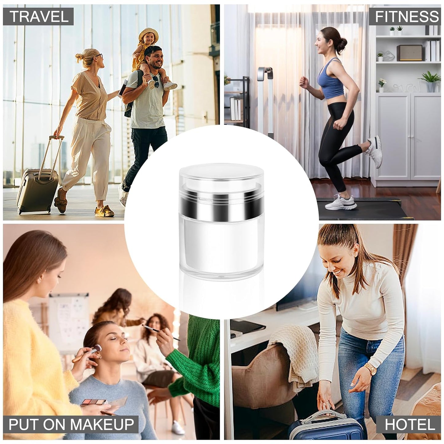 Airless Pump Jars Refillable Cosmetic Moisturizer Pump Botttles Travel Size for Cream, Gels and Lotion with Silicone Spatula (1.7oz)