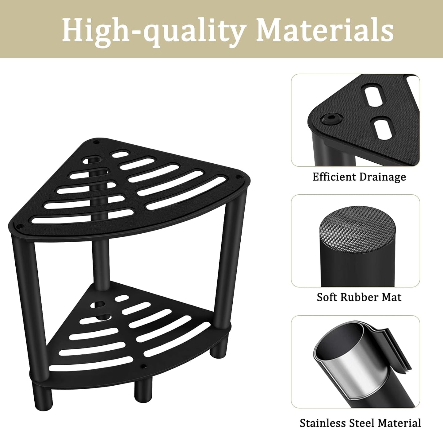 Stainless Steel Shower Stool, Shower Stool for Inside Shower,Corner Shower Bench for Shaving Legs,Shower Foot Rest for Small Bathroom, Matte Black Shower Seat