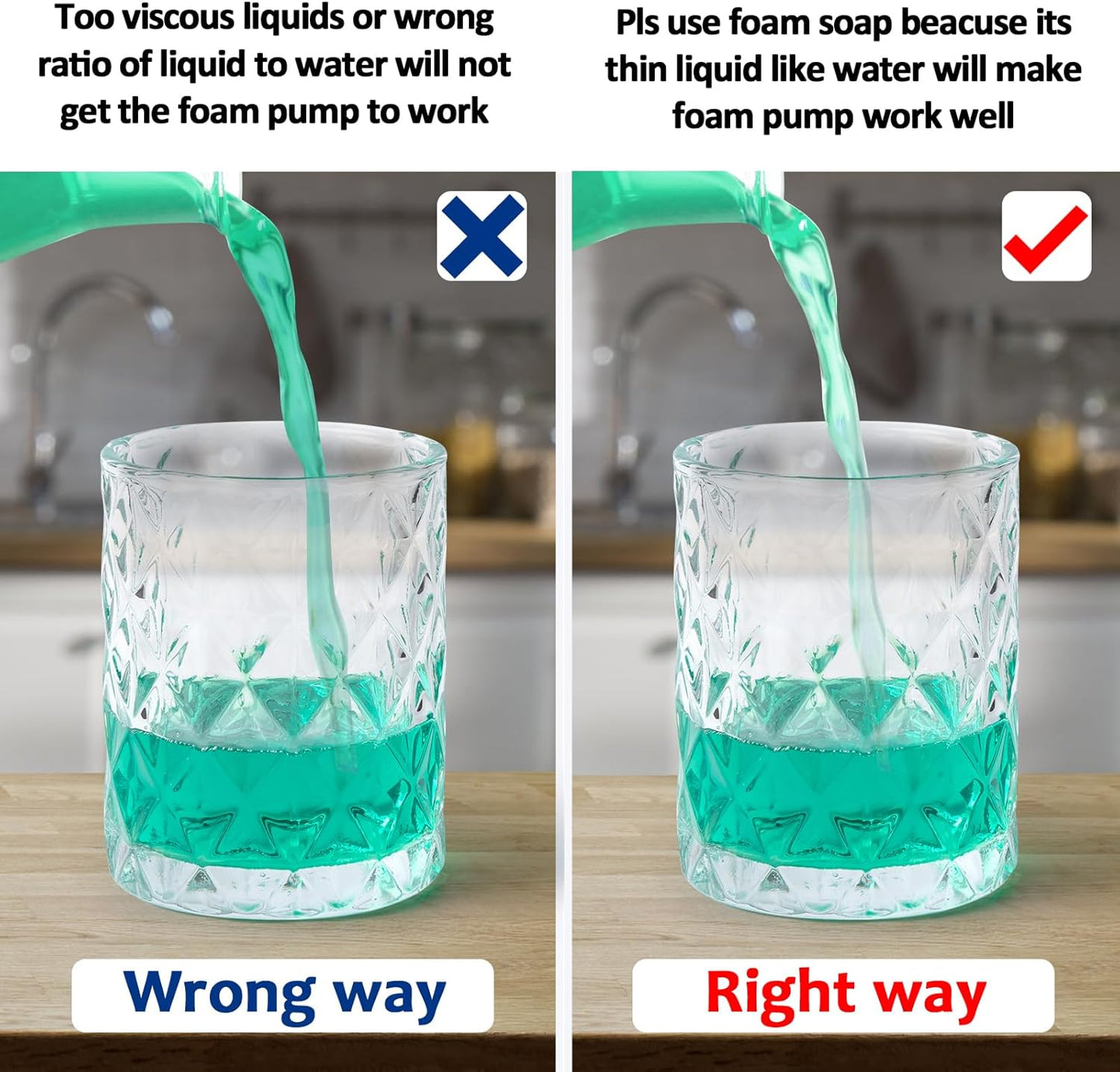 Bathroom Glass Soap Dispenser with Durable Rust-Proof Plastic Foam Pump Hand Lotion Dispenser Antislip Shampoo Kitchen 10oz