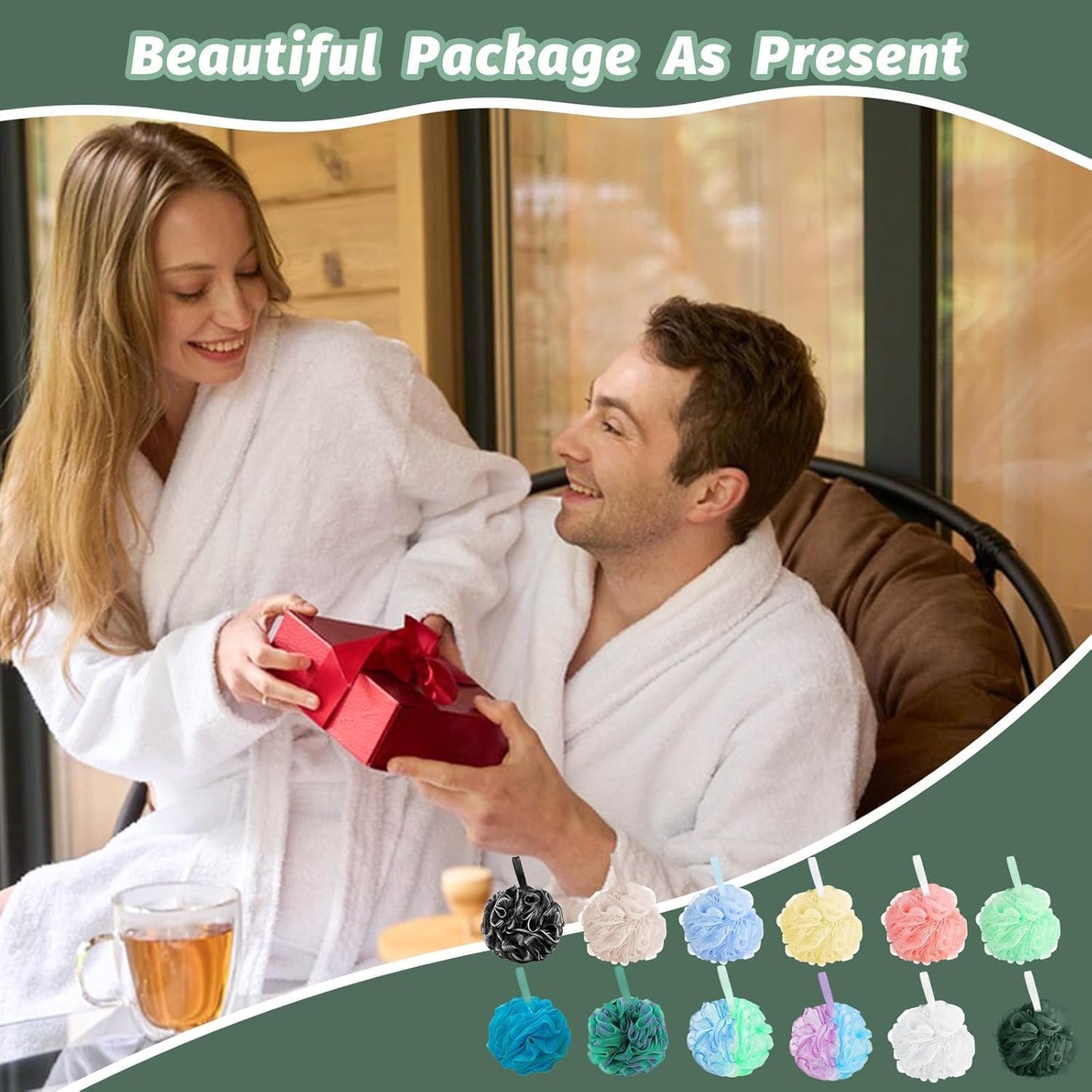 Amazerbst loofah,Shower loofah loofah Sponge,50g Bath Sponge Body Scrubber for Women and Men (Grey Green Blue White Pink Yellow)