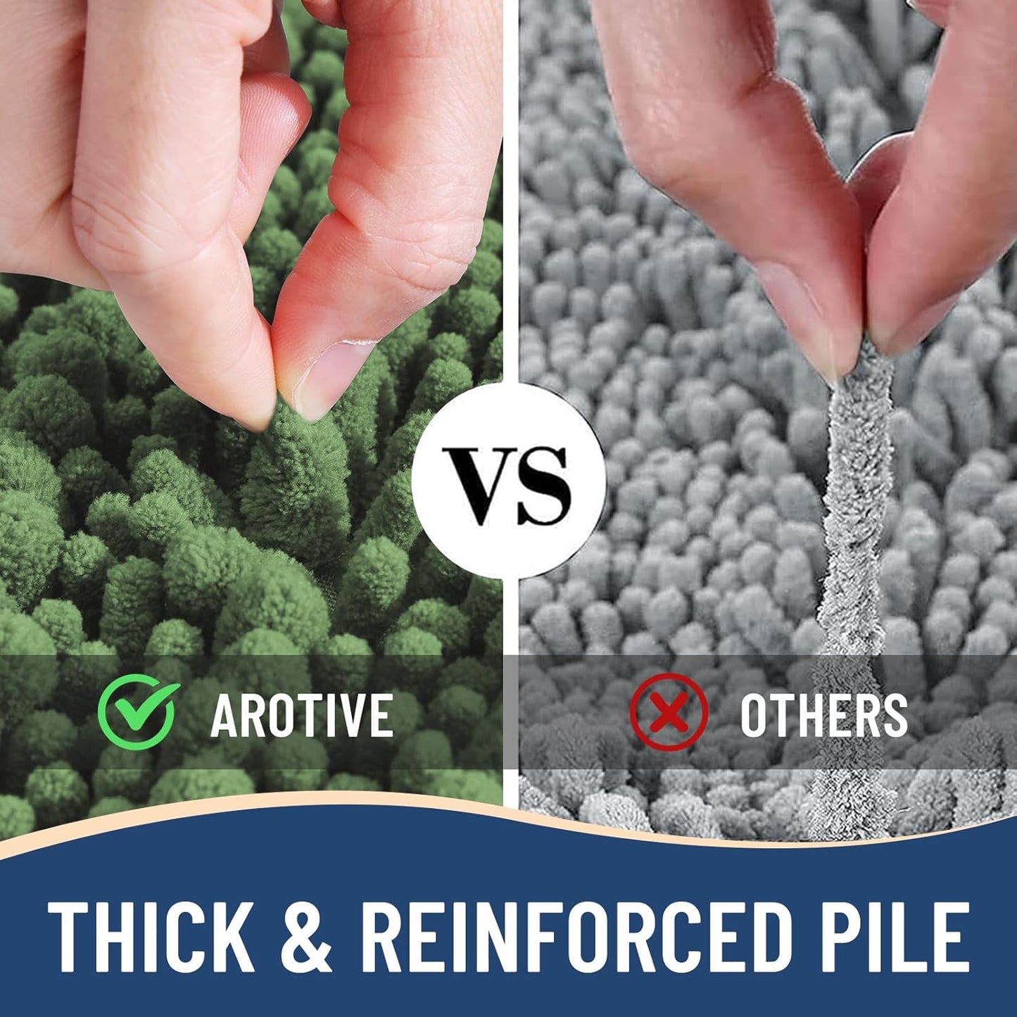 Arotive Luxury Chenille Bathroom Rug Mat, Extra Soft Thick Absorbent Shaggy Bath Rugs, Non-Slip Machine Wash Dry, Plush Bath Mats for Bathroom, Shower and Tub, 24x16, Olive Green