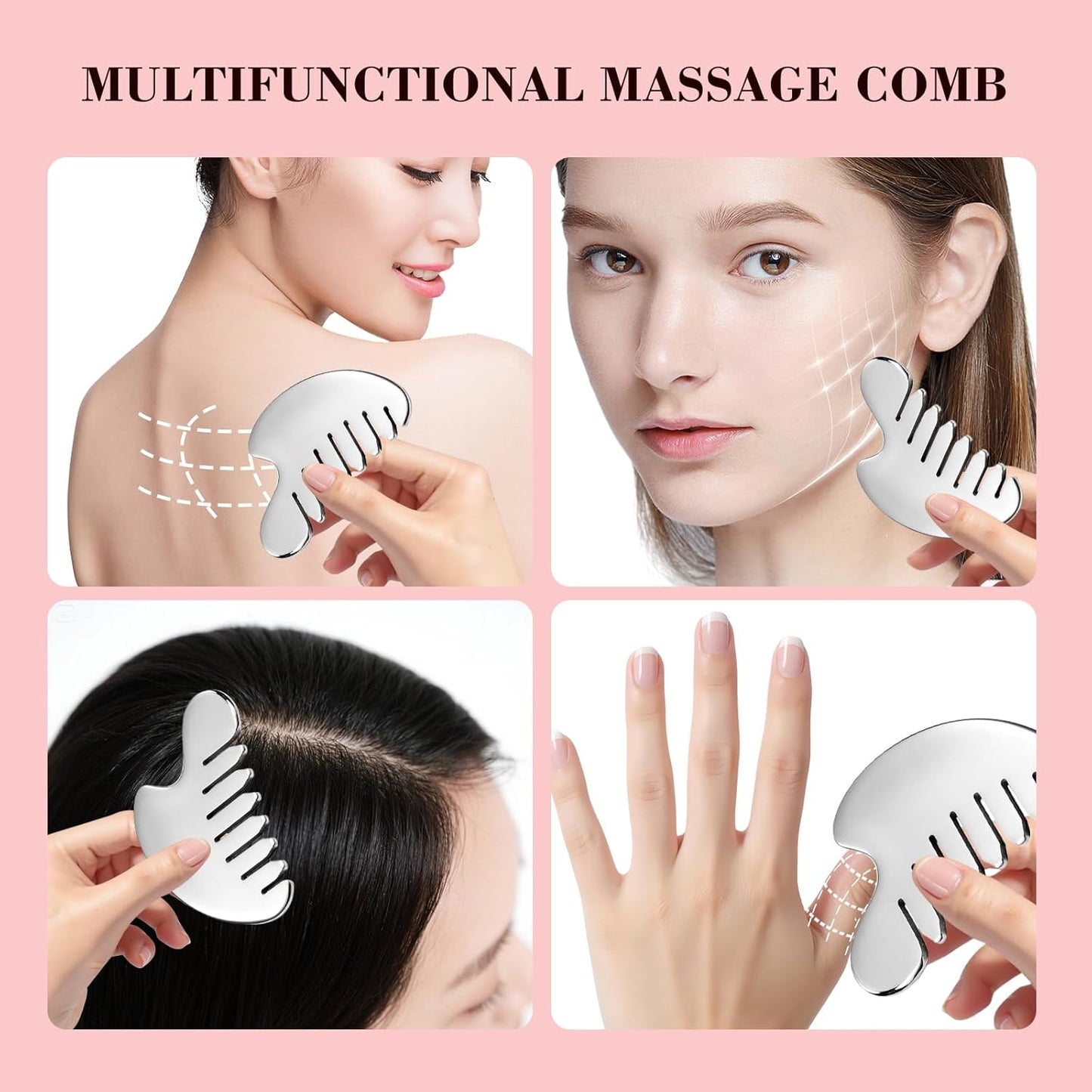 Gua Sha Facial Tools and Face Roller Set, Lymphatic Drainage Massager,Stainless Steel Facial Sculpting Eyes Roller Guasha for Face, Chin & Jawline Sculpting,Skin Care (Silver)