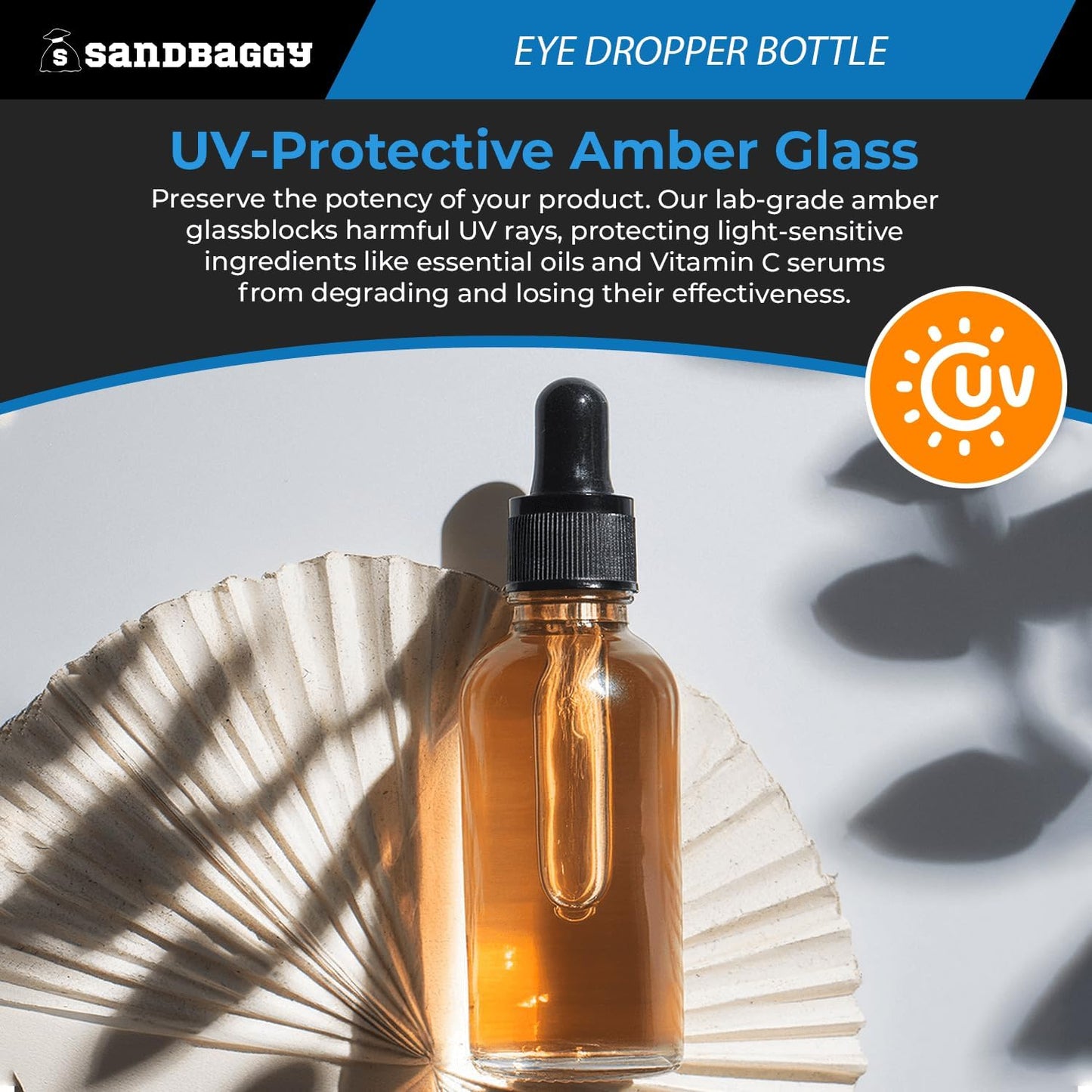 Sandbaggy 1oz Amber Glass Dropper Bottles - BPA Free, UV Protected - 75 mm Glass Pipette, Silicone Bulb (1100)