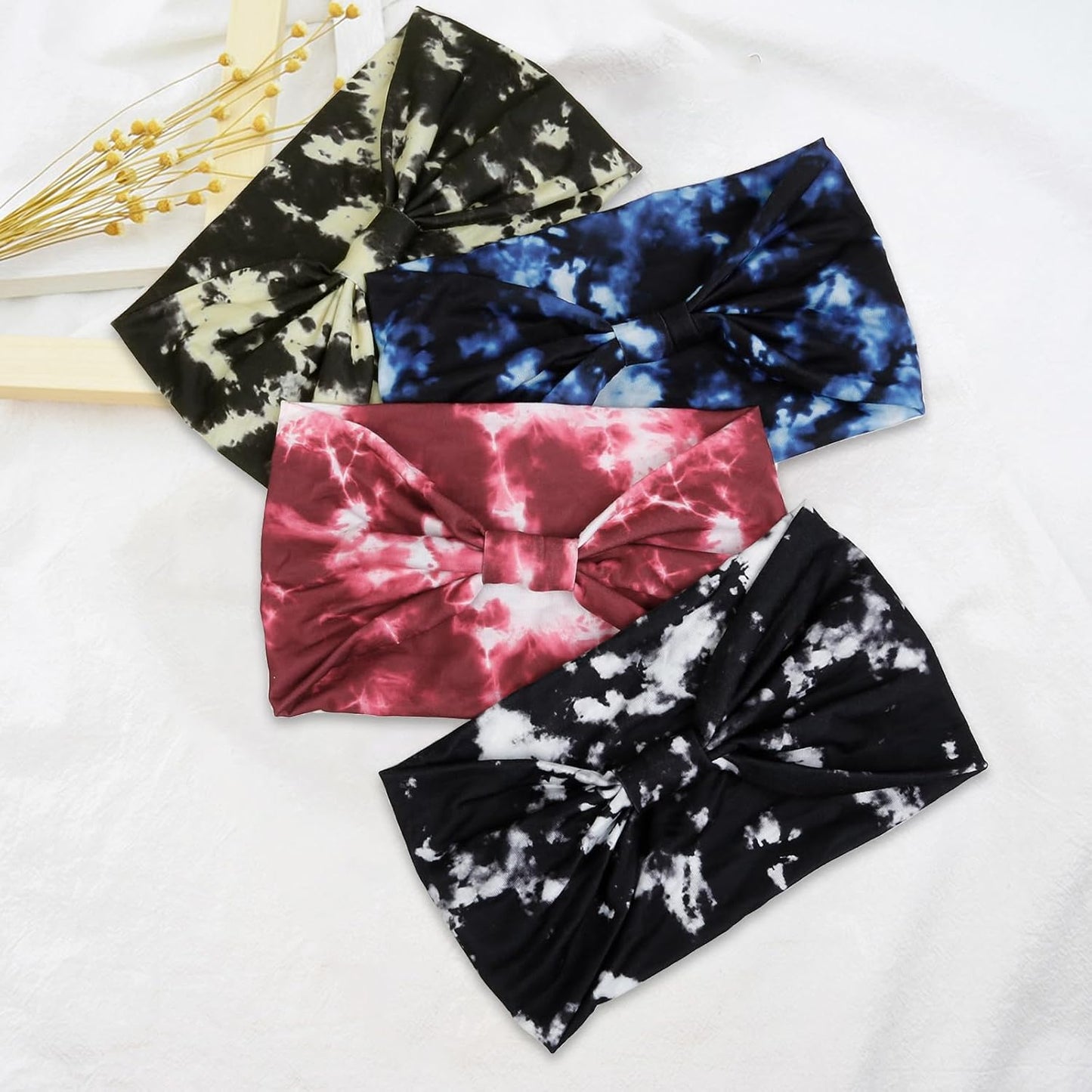 Huachi Tie Dye Headbands for Women Wide Head Wraps Boho Thick Hairbands Large African Sport Yoga Turban Headband Hair Accessories (Pack of 4)