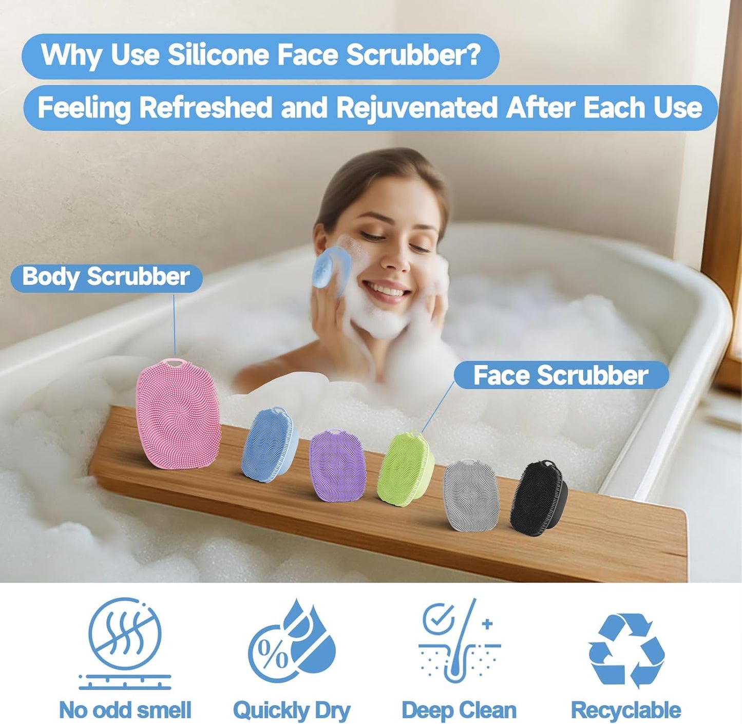 2 PCS Face Scrubber, Soft Silicone Face Exfoliator with Suction Cup for Man and Women Deep Skin Clean, Gentle Facial Cleaning Brush Suitable for All Sensitive Skin (Blue)