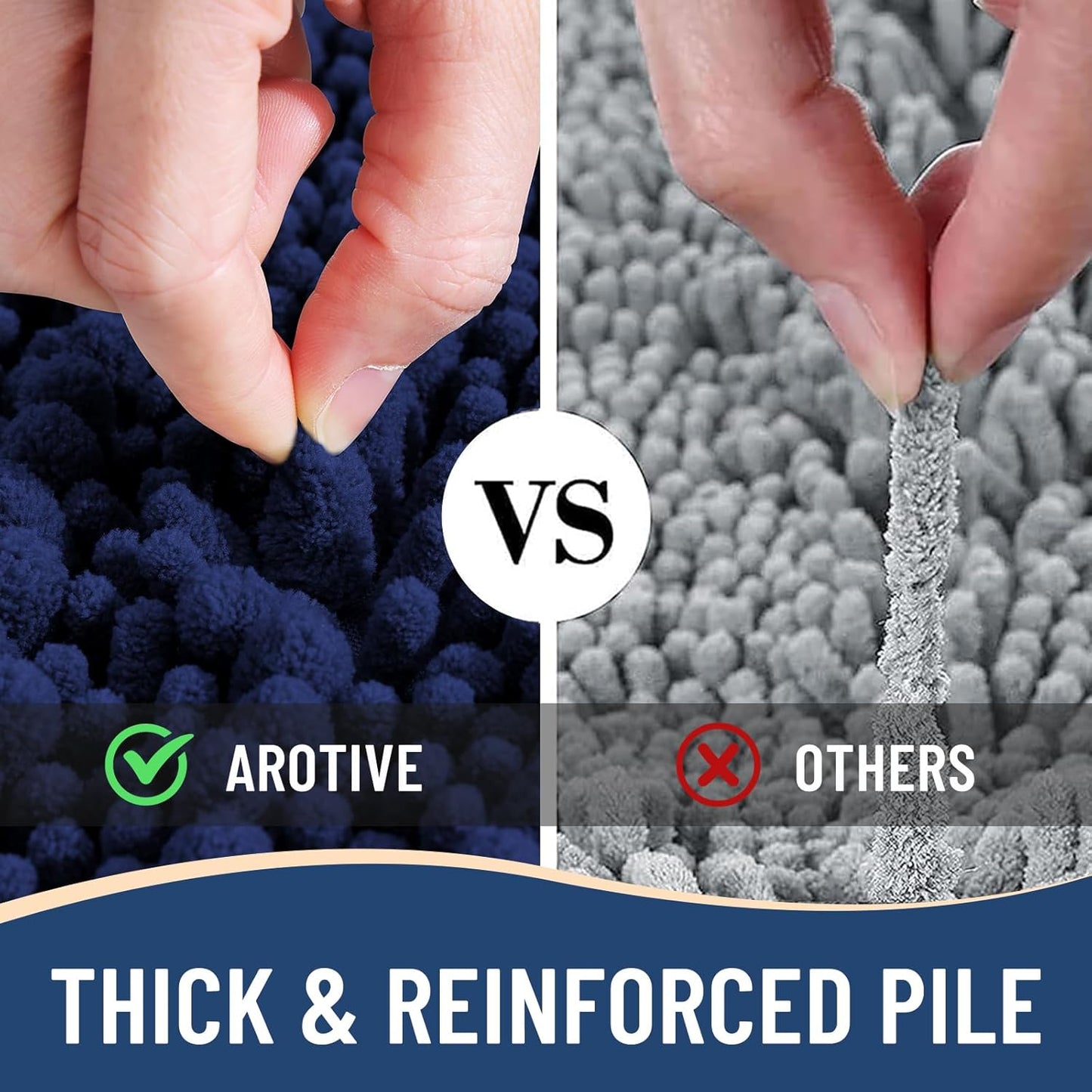 Arotive Luxury Chenille Bathroom Rug Mat, Extra Soft Thick Absorbent Shaggy Bath Rugs, Non-Slip Machine Wash Dry, Plush Bath Mats for Bathroom, Shower and Tub, 30x20, Navy