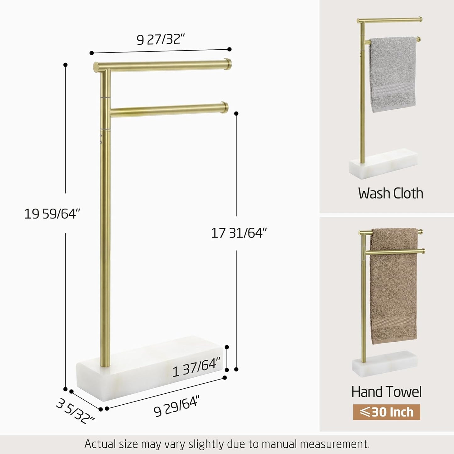 KES Gold Hand Towel Holder for Bathroom, Countertop Standing Swivel Towel Rack with Marble Base, Hand Towel Holder Free Standing 18/8 Stainless Steel Brushed Gold, BTH233-BZ