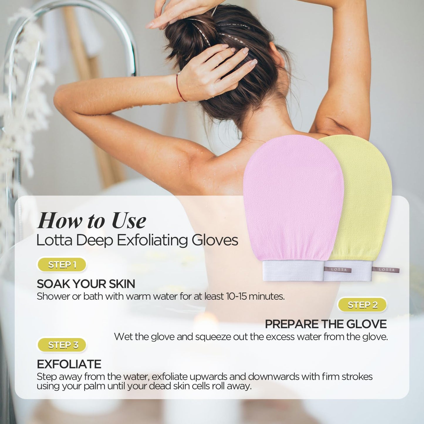 LOTTA Deep Exfoliating Mitt 2pcs - Body Scrub Korean Gloves for Dead Skin Removal & Keratosis Pilaris Treatment - Improve Skin Tone, Body Exfoliator for Shower & Skincare Routine