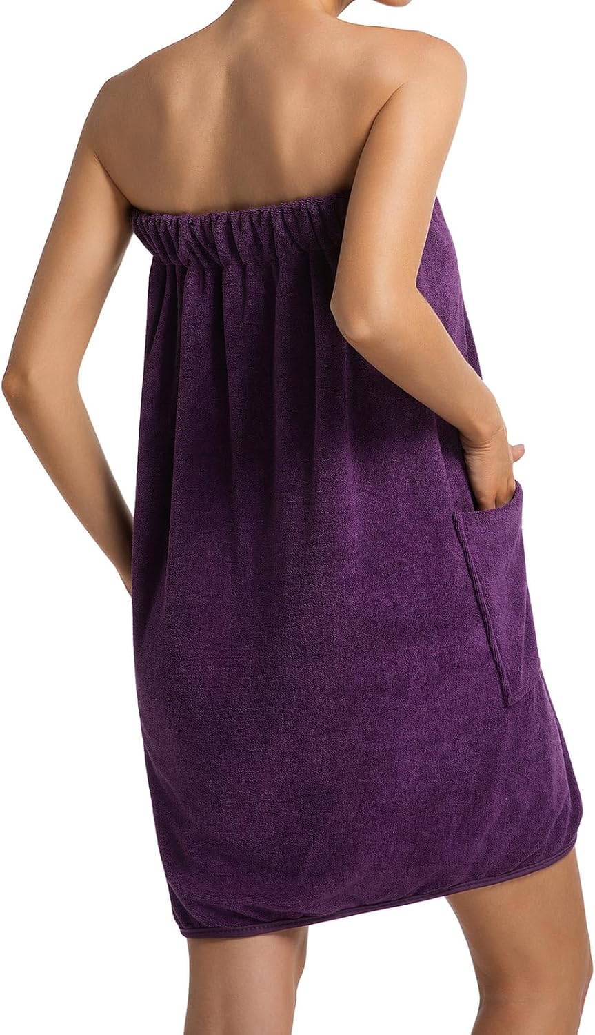 Womens Bath Body Wrap Towel Lightweight Shower Spa Wrap Robe Adjustable Closure Bathrobe